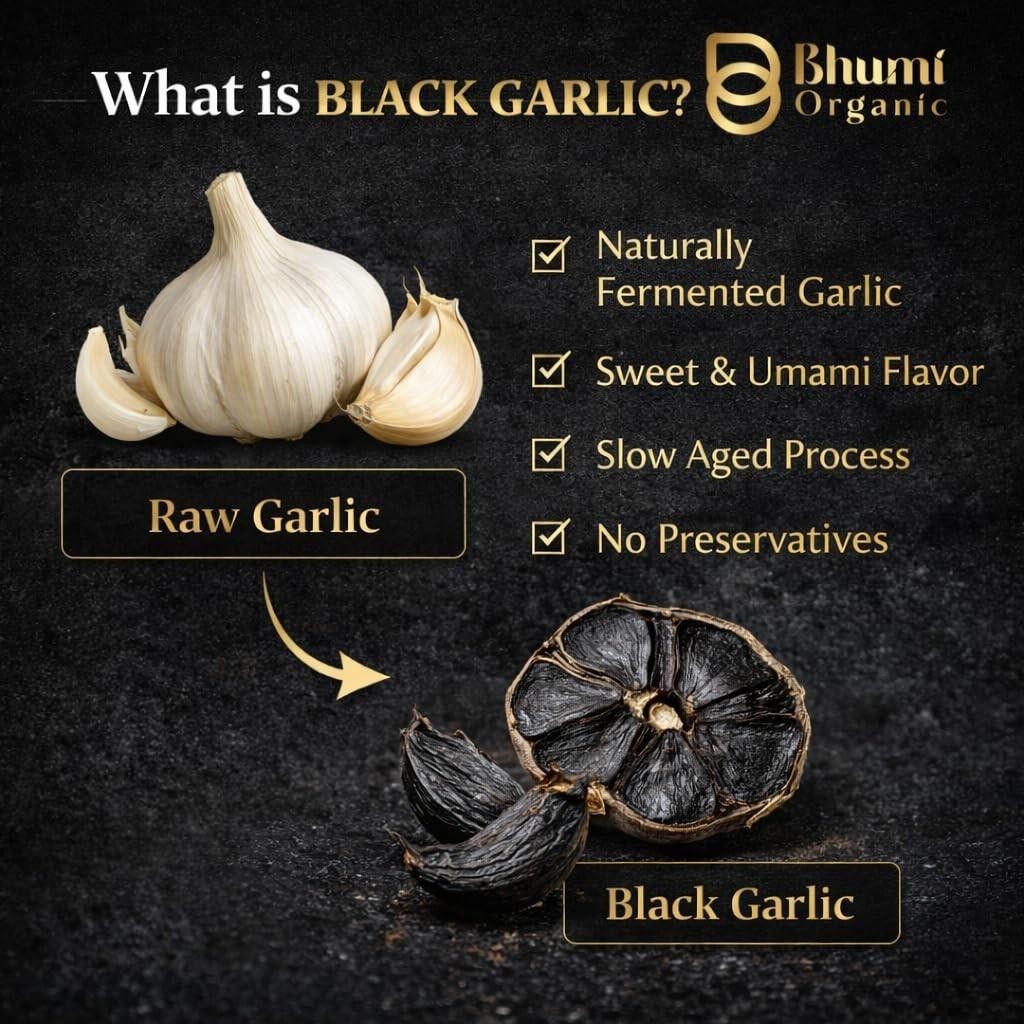 Bhumi Organic Black Garlic Cloves 100 GM Naturally Fermented Ready-to-Eat