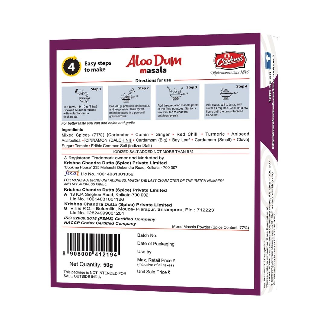Cookme Alur Dom Masala Powder 100g (2 Pkt of 50g each)