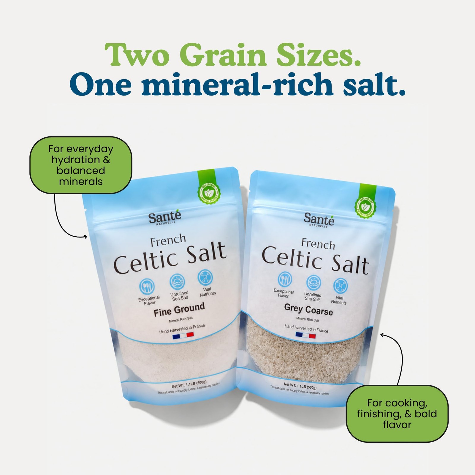 Sante Naturelle Celtic Salt Grey Coarse – 1.1lb (18oz) Unrefined French Sea