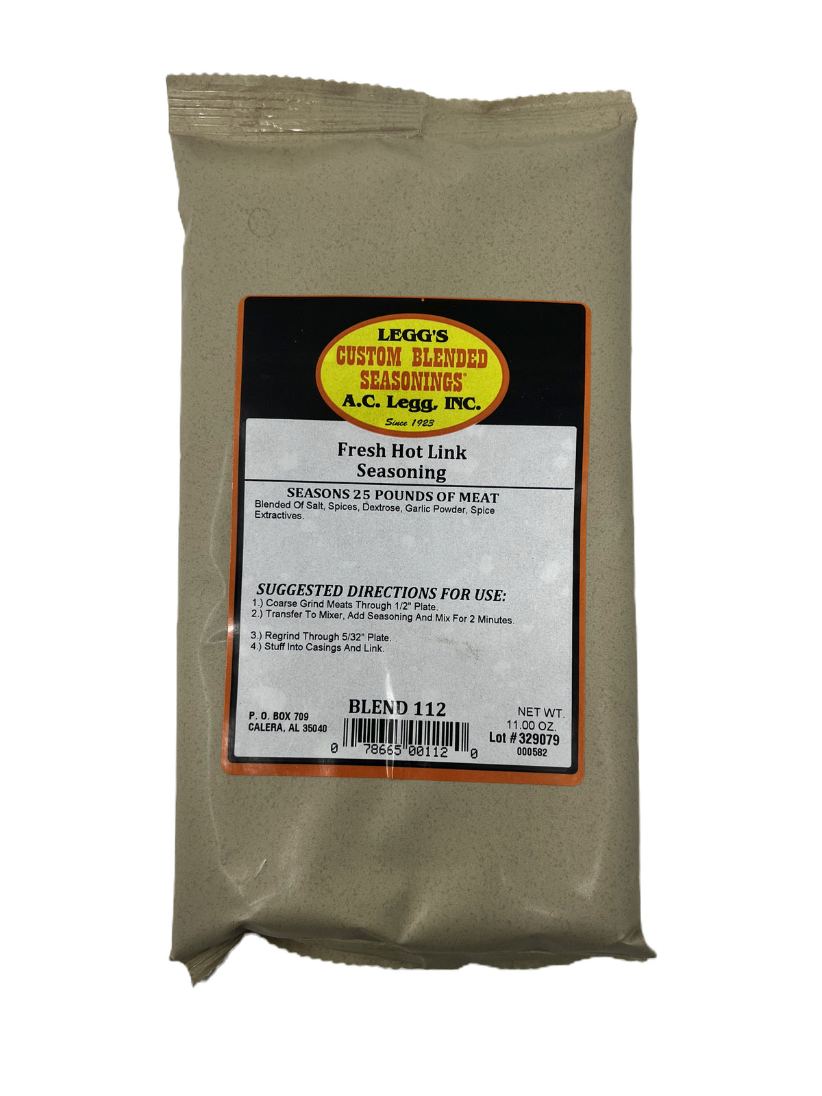 AC Legg’s Fresh Hot Link Seasoning Blend 112 – 11 oz Bag- Seasons 25 lbs of Meat