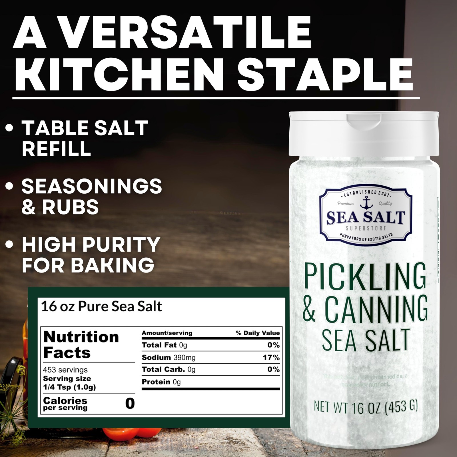 Pickling & Canning Pickling & Curing Salt for Natural Preserving, Fine Kosher…