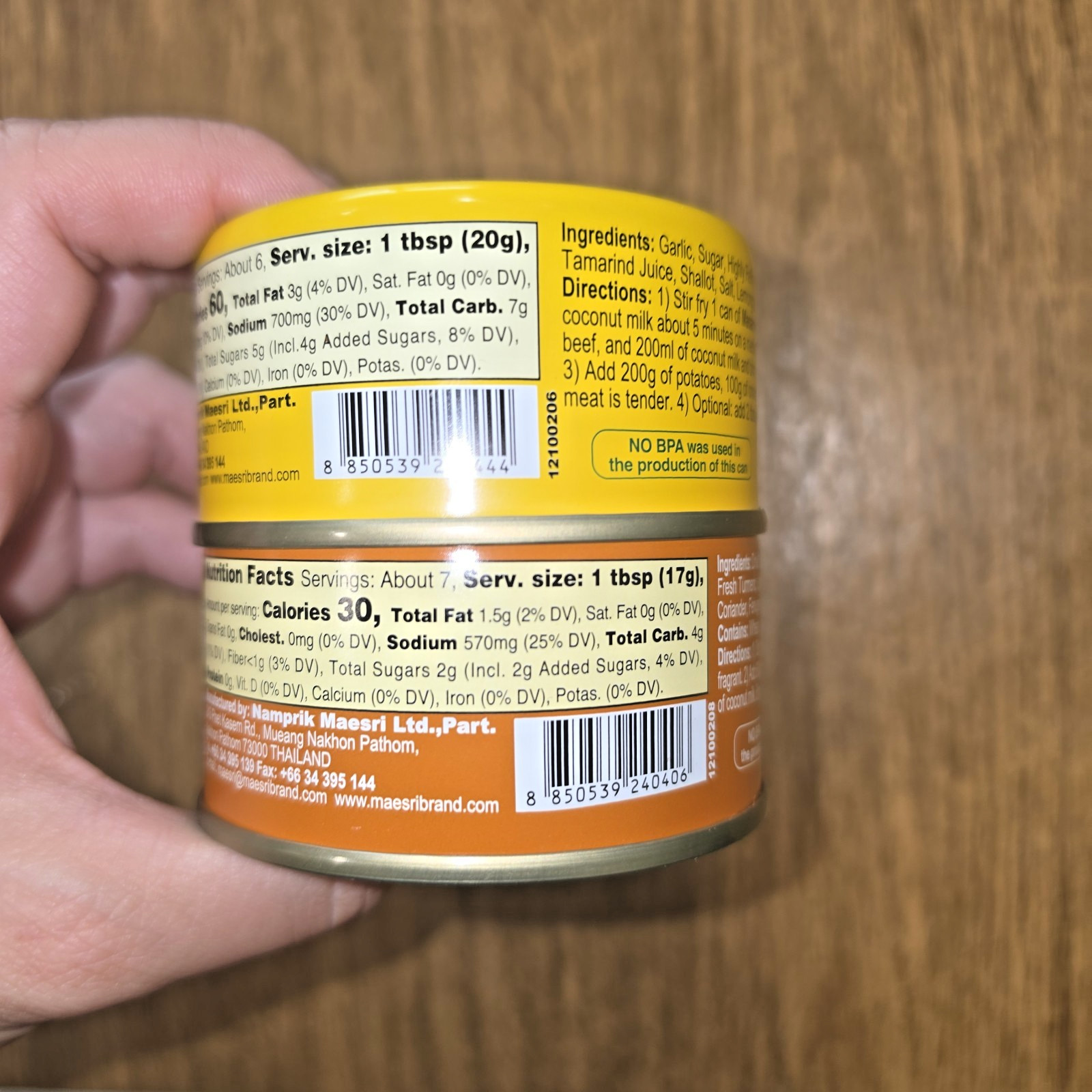 Alot 2 NEW MAESRI THAI YELLOW KAREE& NASAMAN CURRY PASTE CANS 2027 FROM THAILAND