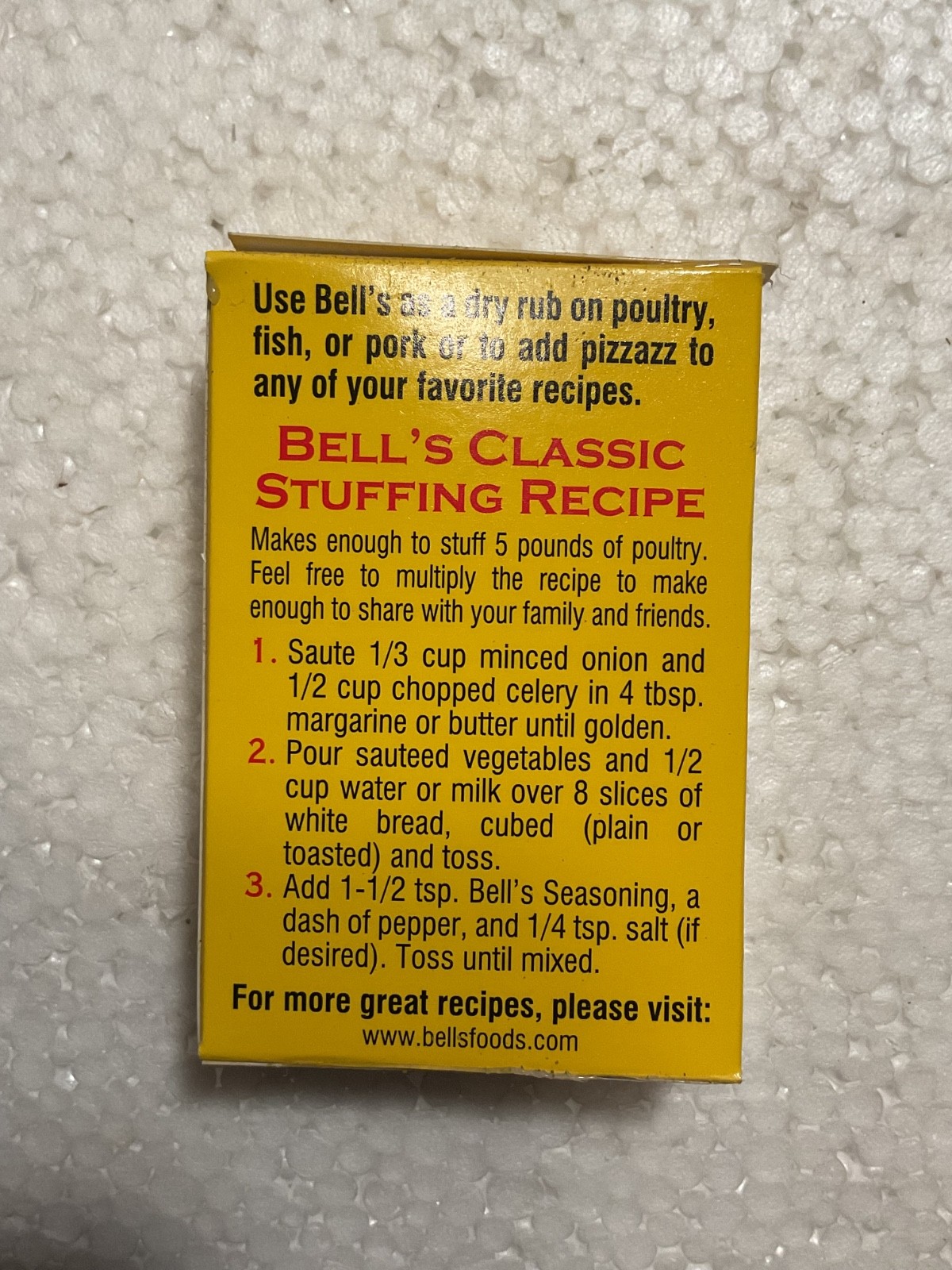 Bell’s All Natural Seasoning 1oz. Box Turkey Poultry Fish Pork Chicken Beef 7/27