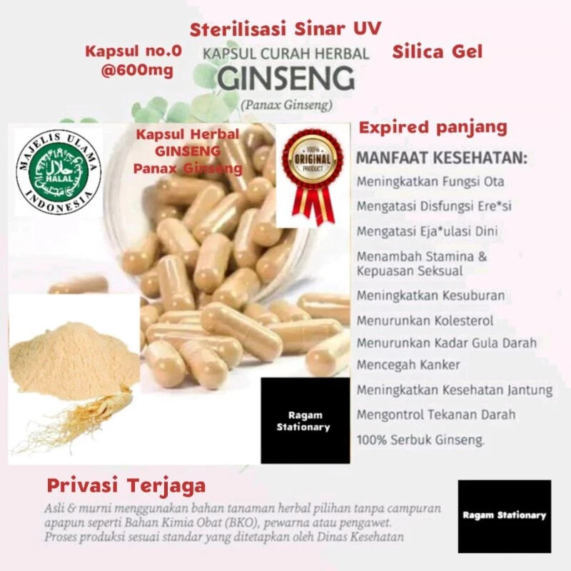 Ginseng Powder Caps Natural Organic Herbs Spices Fresh Pure Hygienic Premium