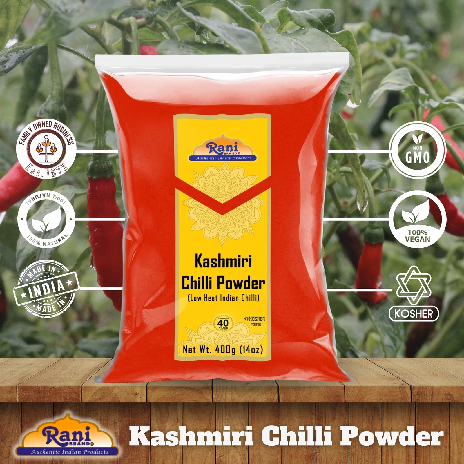 Rani Kashmiri Chilli Powder (Deggi Mirch, Low Heat) Ground Indian Spice 14oz