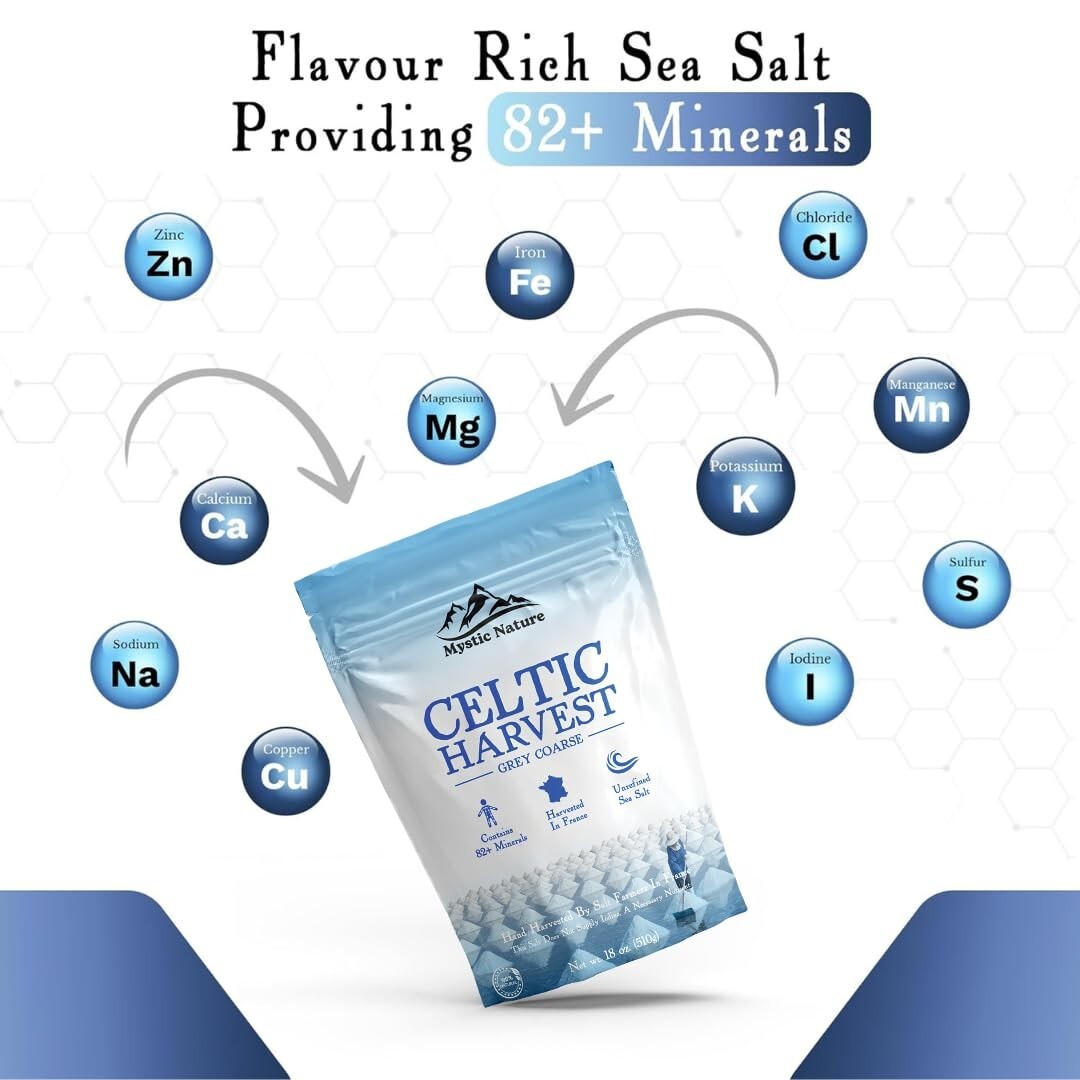 Celtic Harvest Fine Ground Sea Salt – 1.1lb – 18oz | Rich in 82+ Essential Mi…