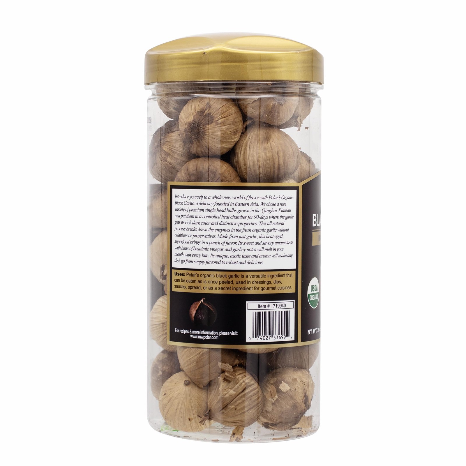 MW Polar USDA Organic Black Garlic 20 oz (Pack of 1), Whole Bulbs, 1 Pack