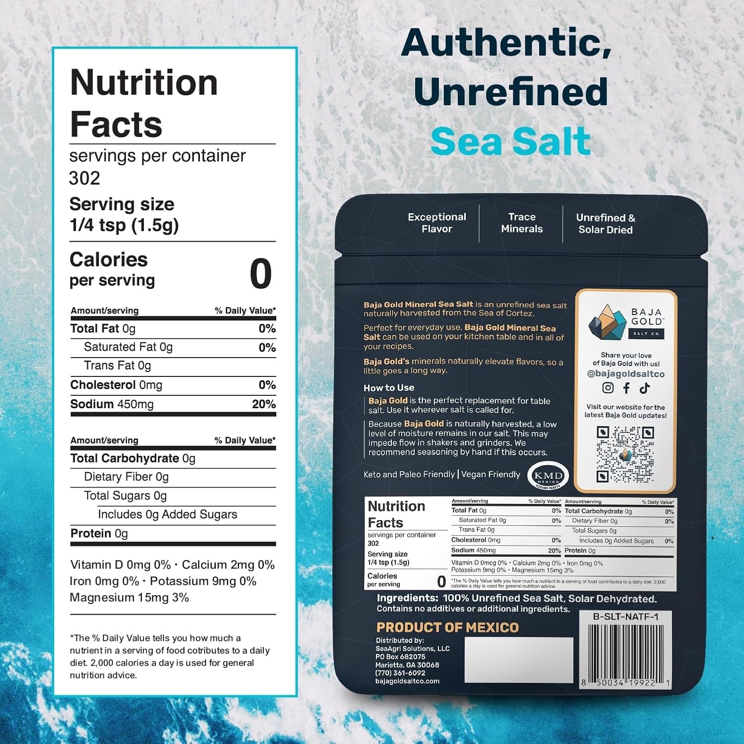 Baja Gold Mineral Sea Salt Natural Grain Crystals 1 Lb Bag Organic Trace Mineral