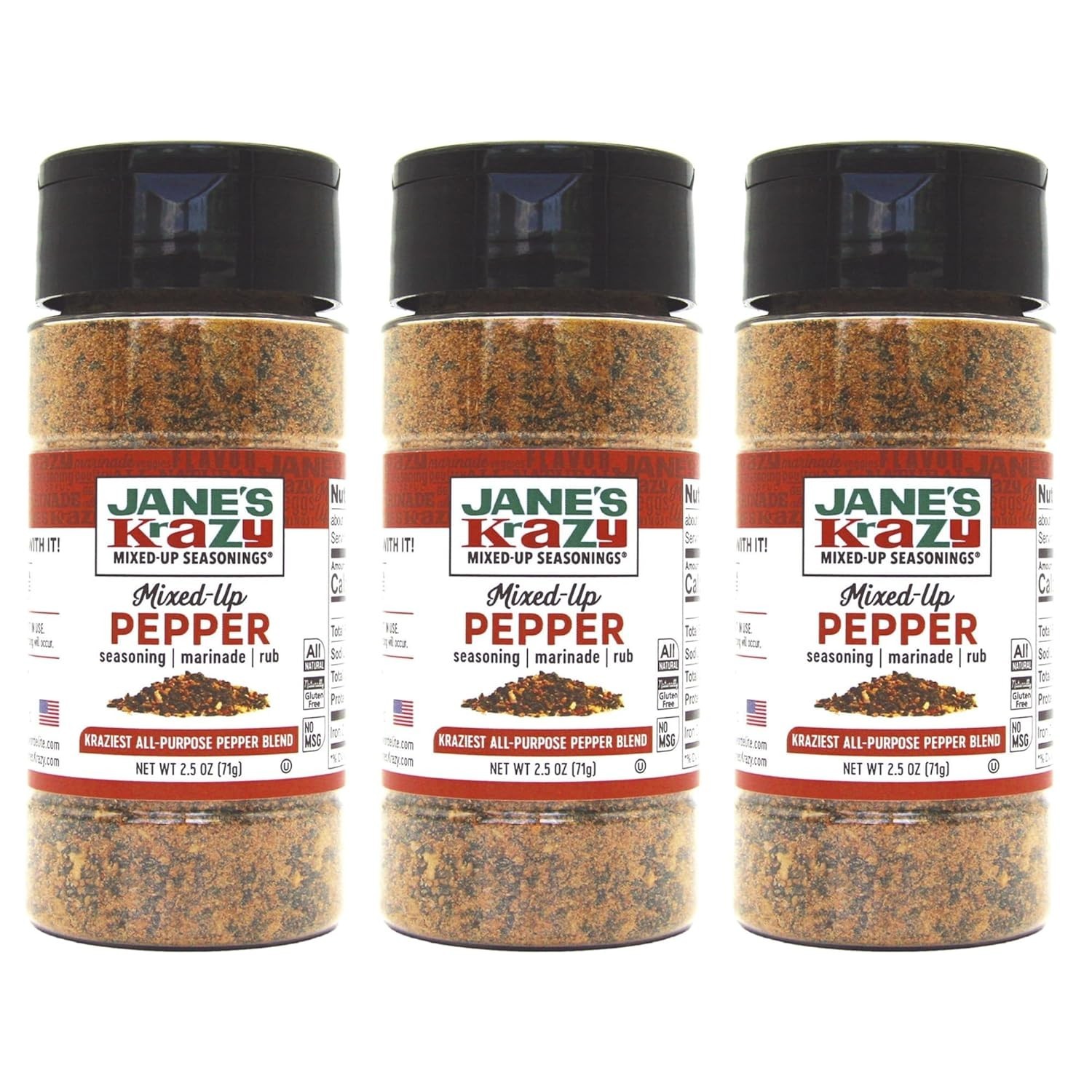Jane’s Krazy Mixed-Up Pepper Seasoning 2.5oz x 3 – Perfect for Meat & Veggies