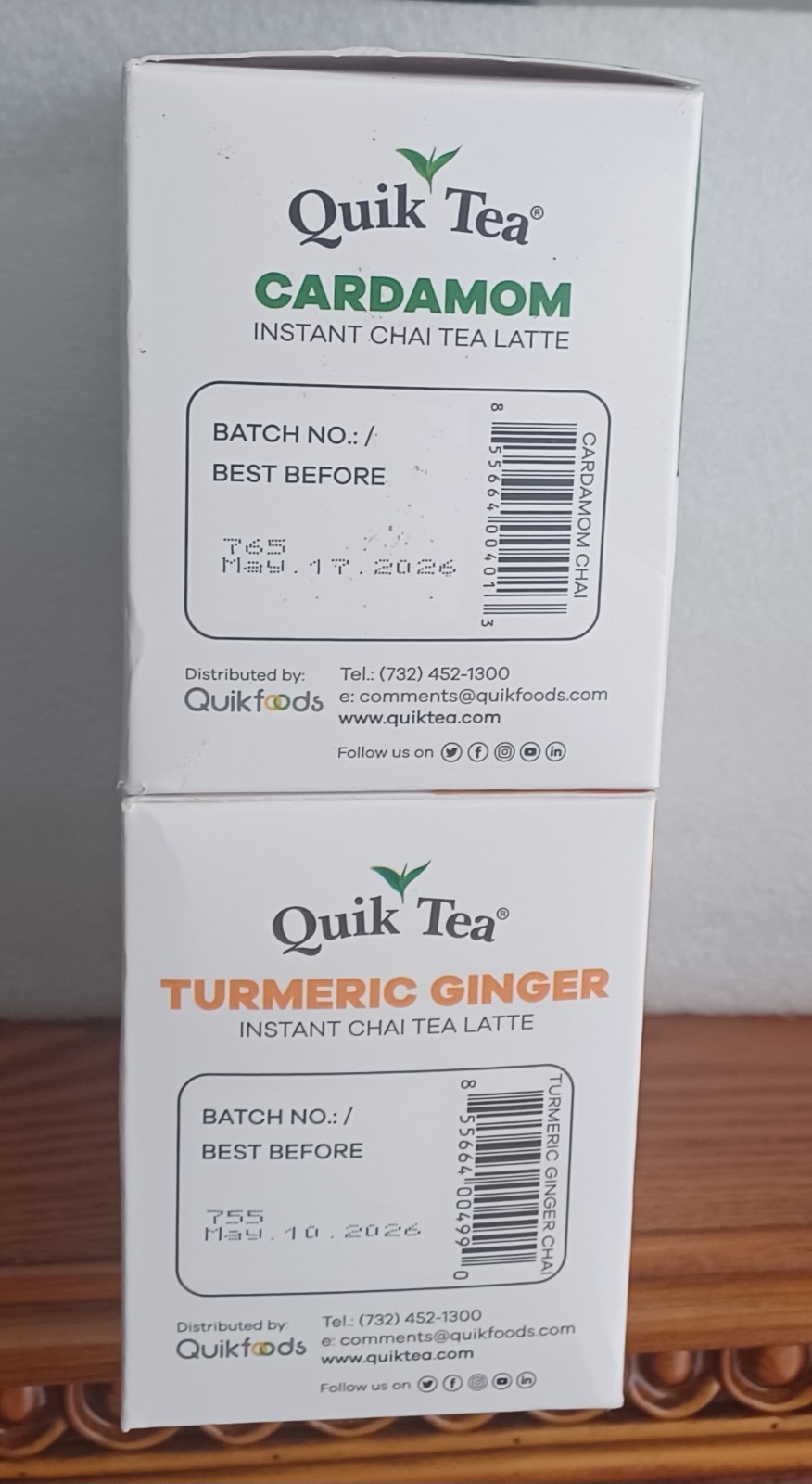 Quik Tea Cardamom & Turmeric Ginger Instant Chai Tea Latte 10 Count Each Box