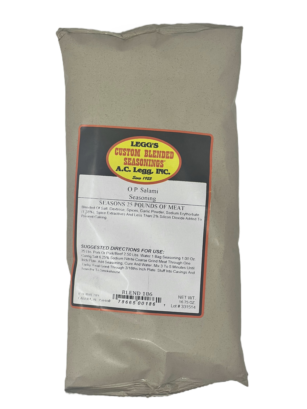 AC Legg’s Salami – Blend 186 Seasons 25 lbs of Meat