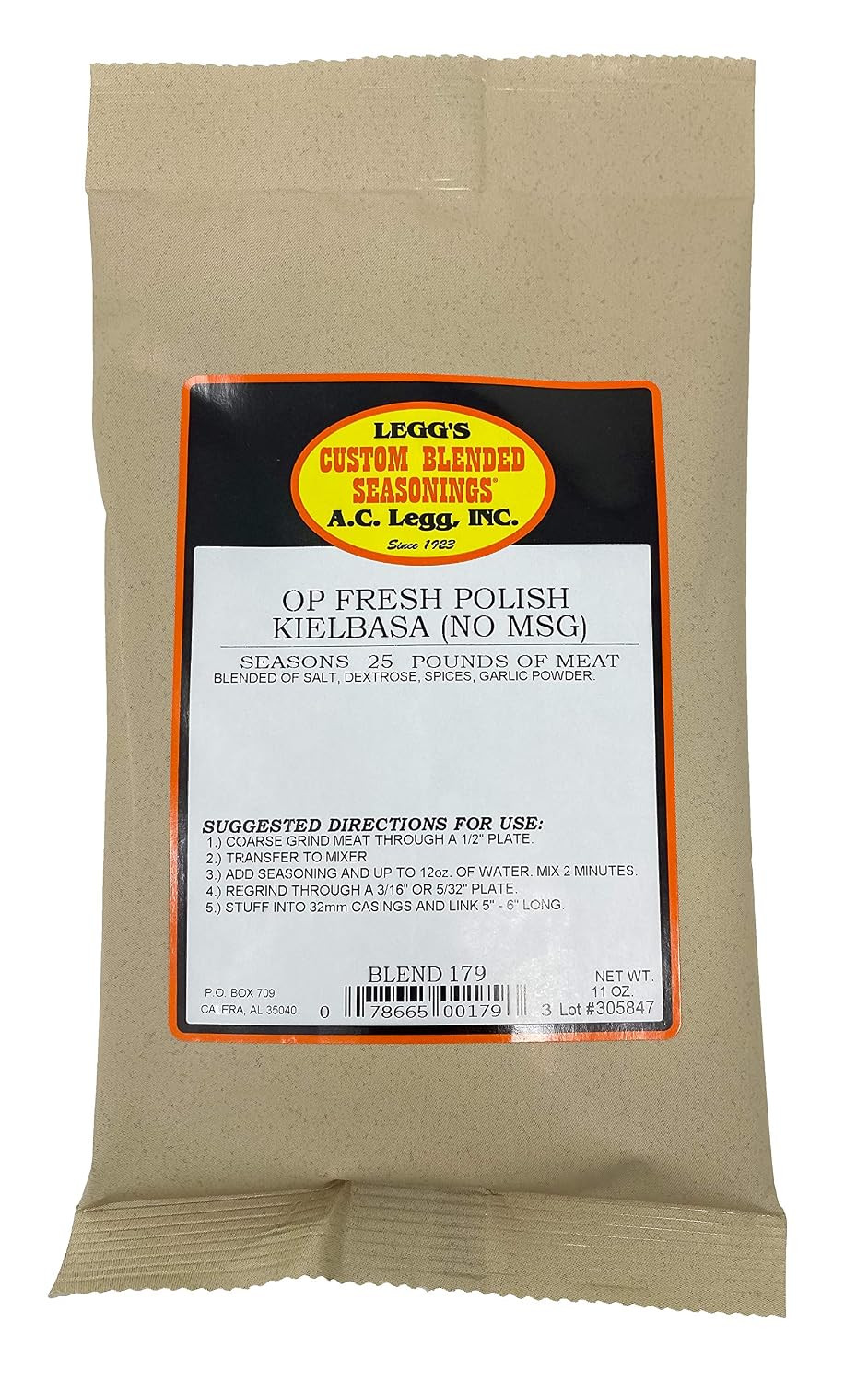 A.C. Legg – Fresh Polish Kielbasa Sausage Seasoning – MSG Free – 11 Ounce for 25