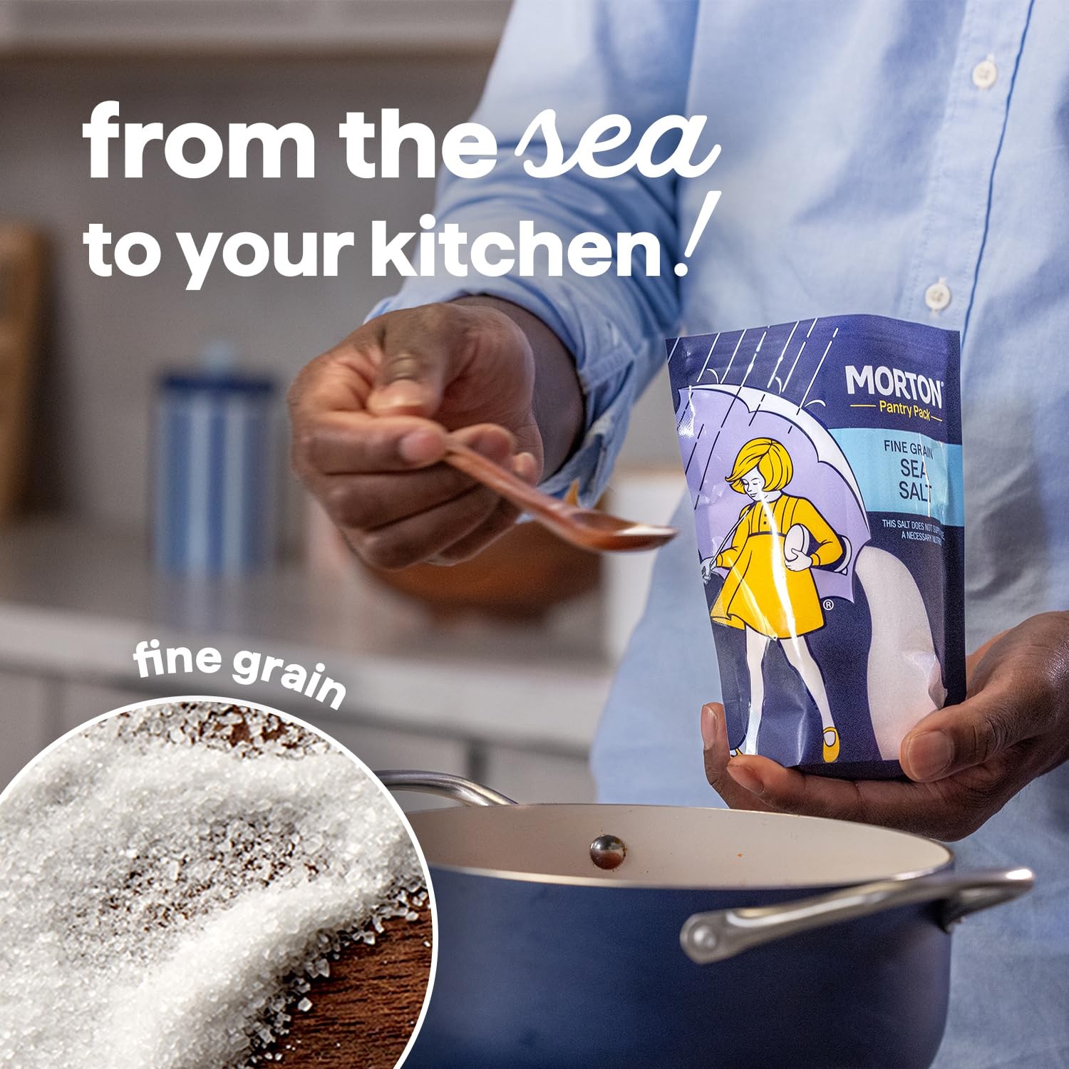 Morton Sea Salt Fine Grain, Salt, 1 lb., Pouch 16 Ounce (Pack of 1)