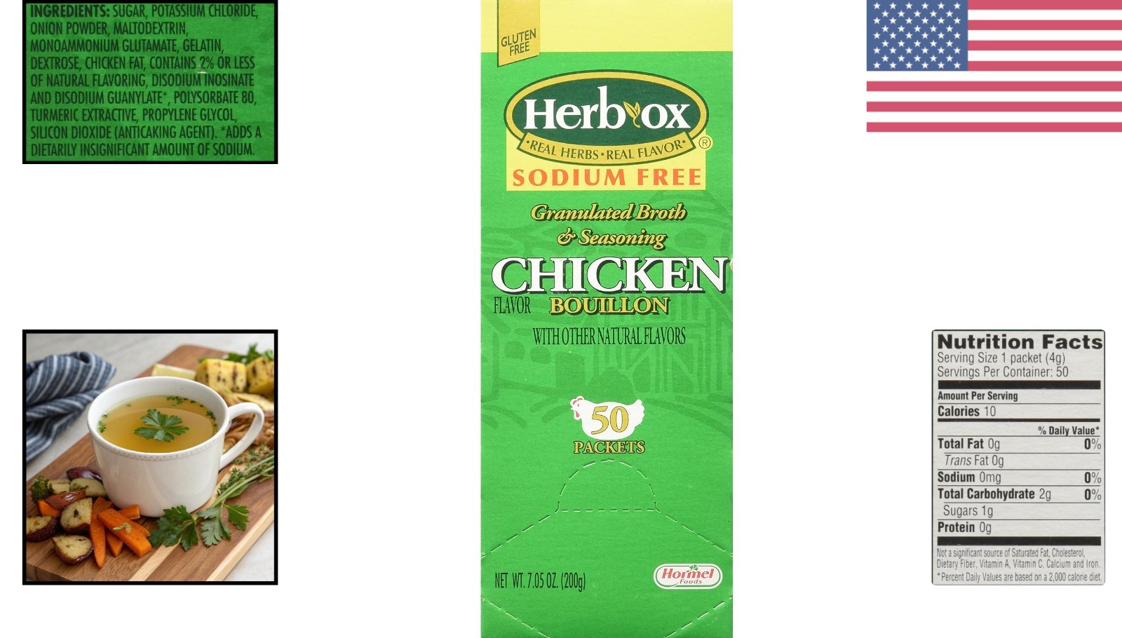 Hormel Herb Ox Chicken Bouillon – Sodium Free, 50 Packets for Flavorful Cooking