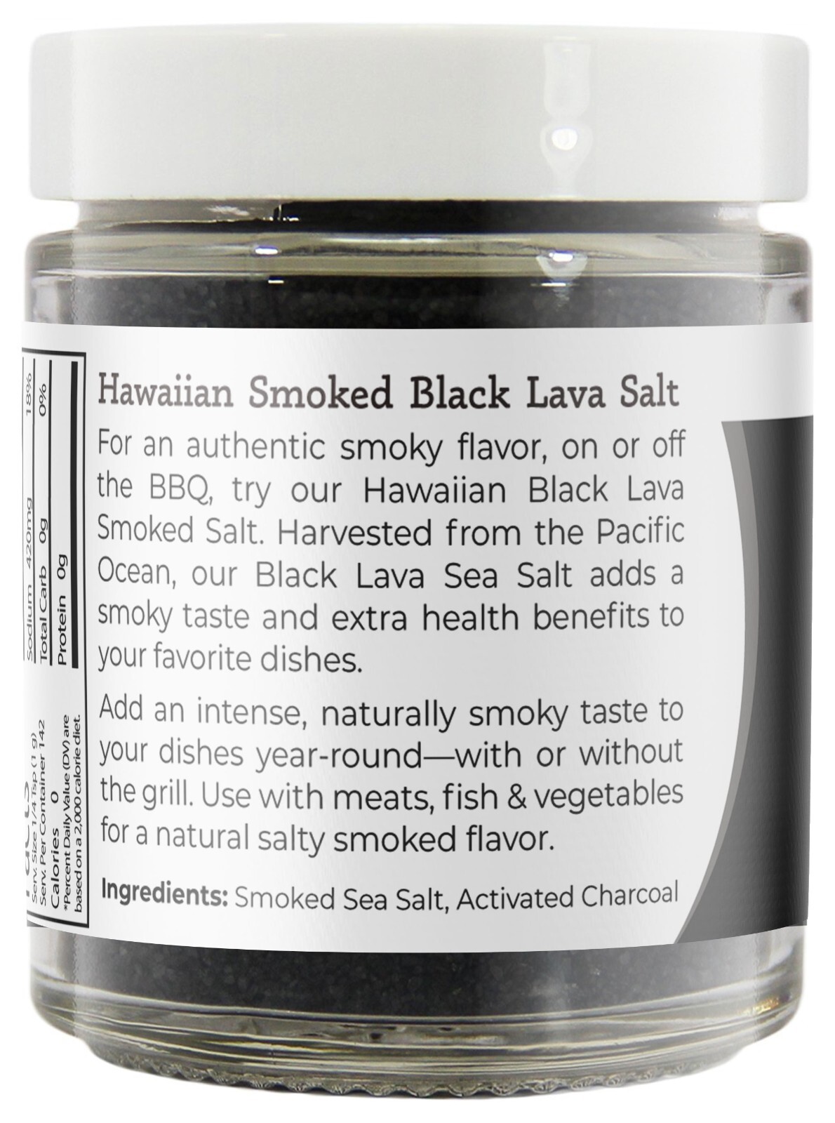 Viva Doria Hawaiian Smoked Black Lava Sea Salt, Fine Grain, 5 oz Glass Jar