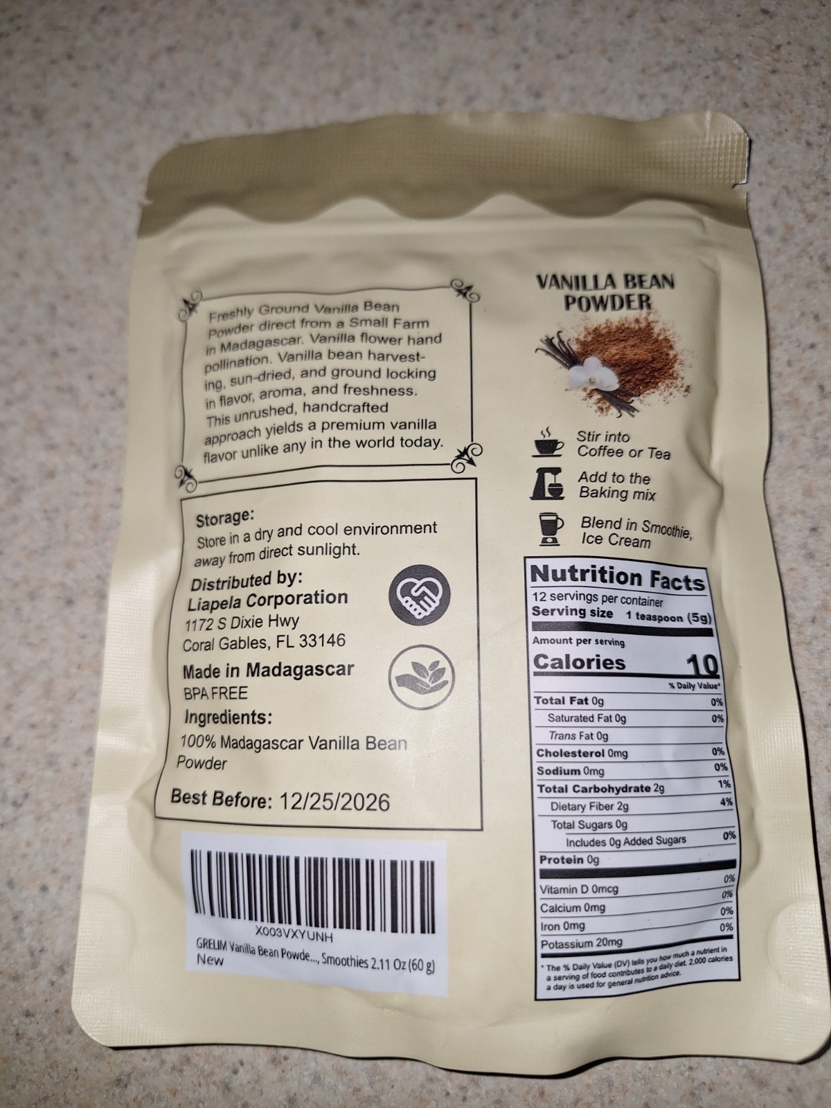 Grelim Vanilla Bean Powder 100% Pure Madagascar Ground 2.11oz 60g Gluten Free