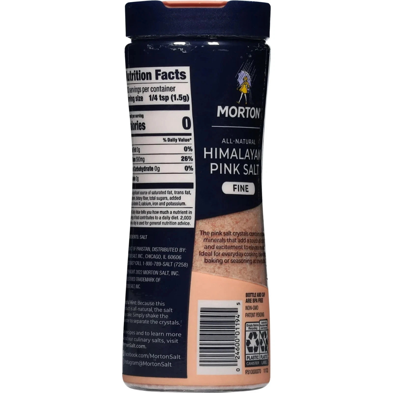 Morton All-Natural Fine Himalayan Pink Salt, 17.6 oz