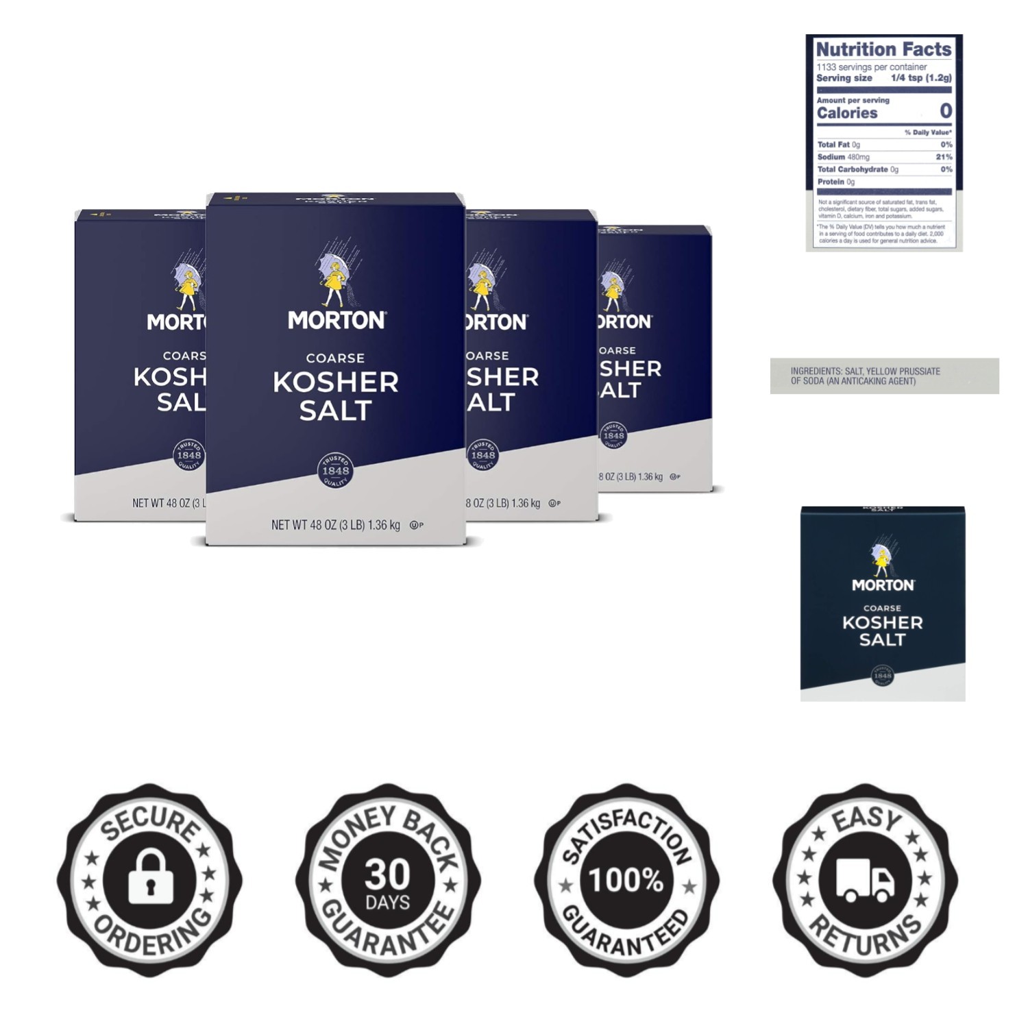 Kosher Salt Coarse 48 oz, 4-Pack – The Essential Cooking & Baking Companion