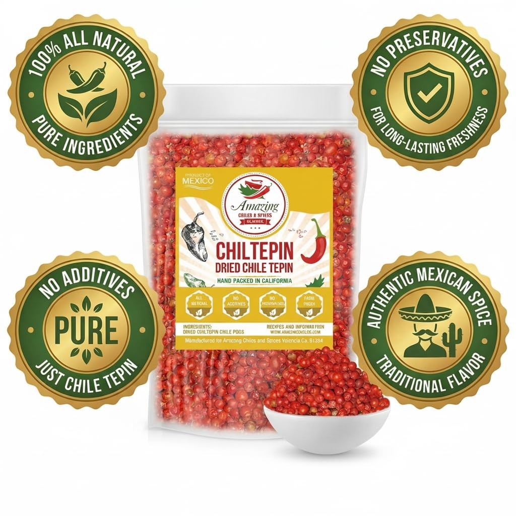 Dried Chiltepin Peppers (Chile Tepin) – 1oz Bag – Great 1 Ounce (Pack of 1)