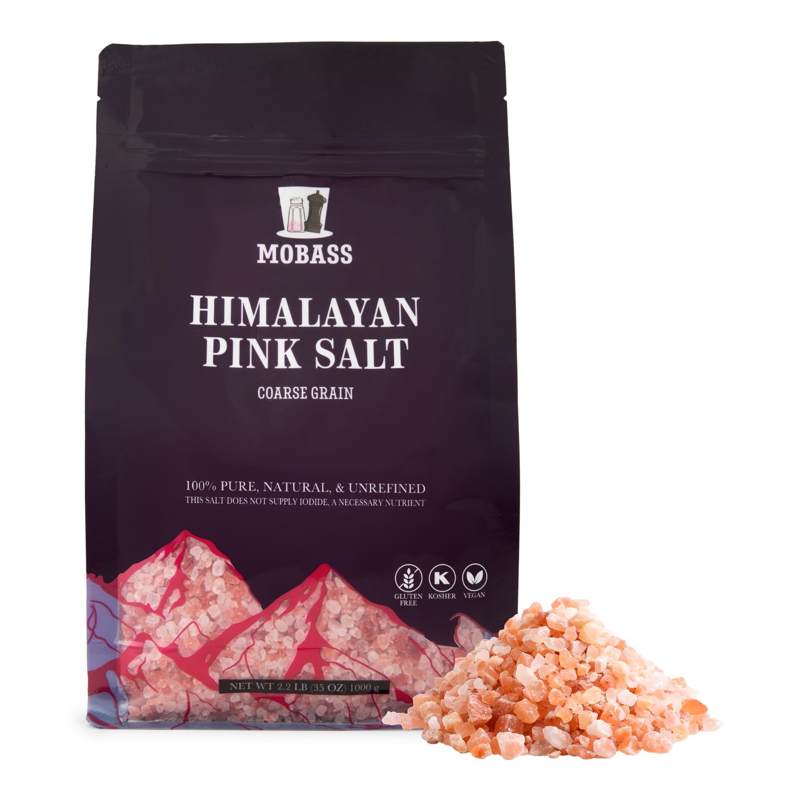 Himalayan Pink Salt – 2.2 LBS Coarse Grain in Resealable Pouch, 100% Natural …