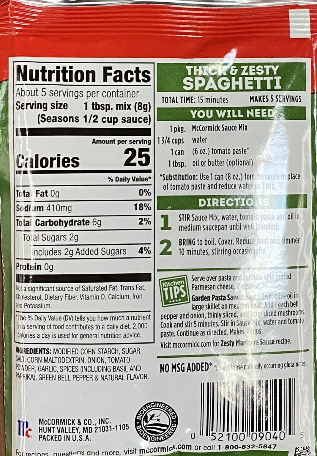 McCormick THICK & ZESTY SPAGHETTI Seasoning & Sauce Mixes 1.37 oz Packet 2 PACK