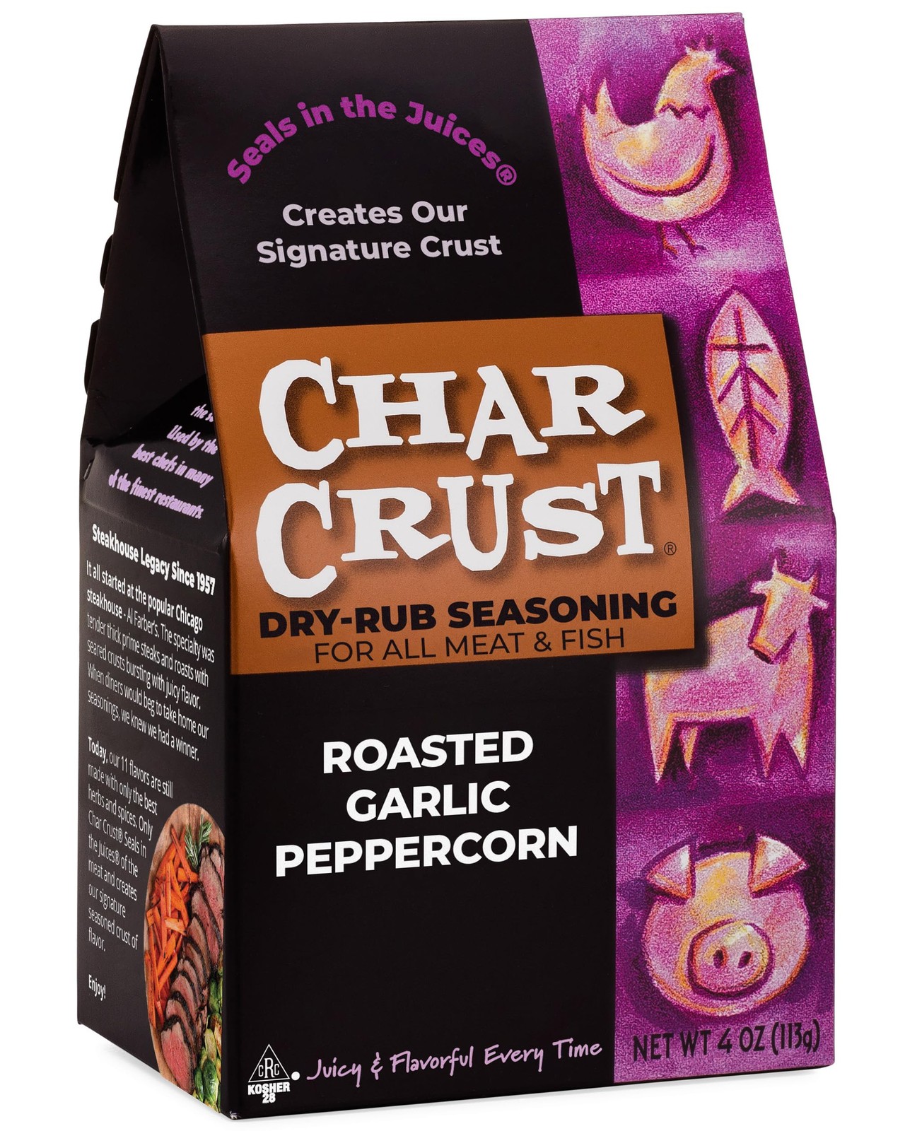 Char Crust Dry-Rub Seasonings 4 Ounce (Pack of 6), Roasted Garlic Peppercorn