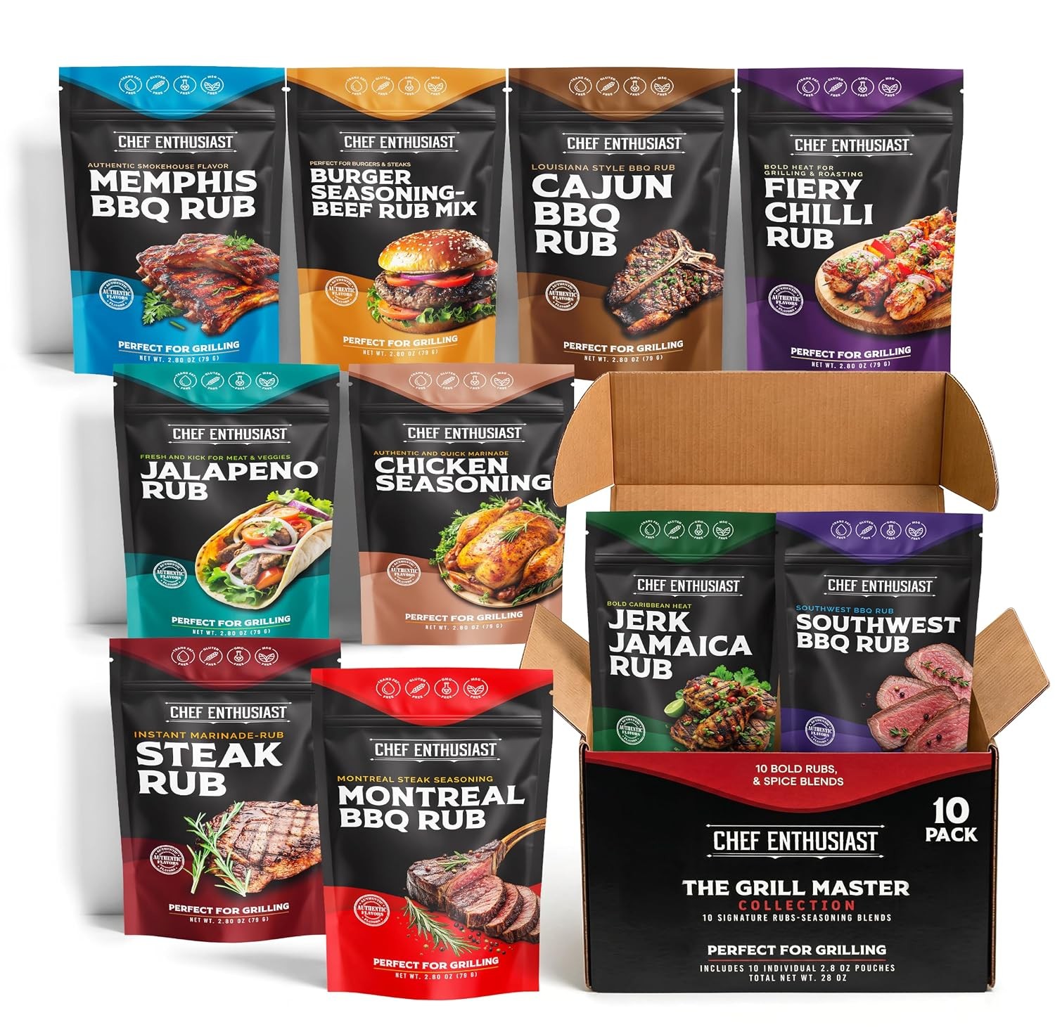 BBQ Rubs & Seasonings Spice Gift Set 10 Count Variety Spice Pack Grilling