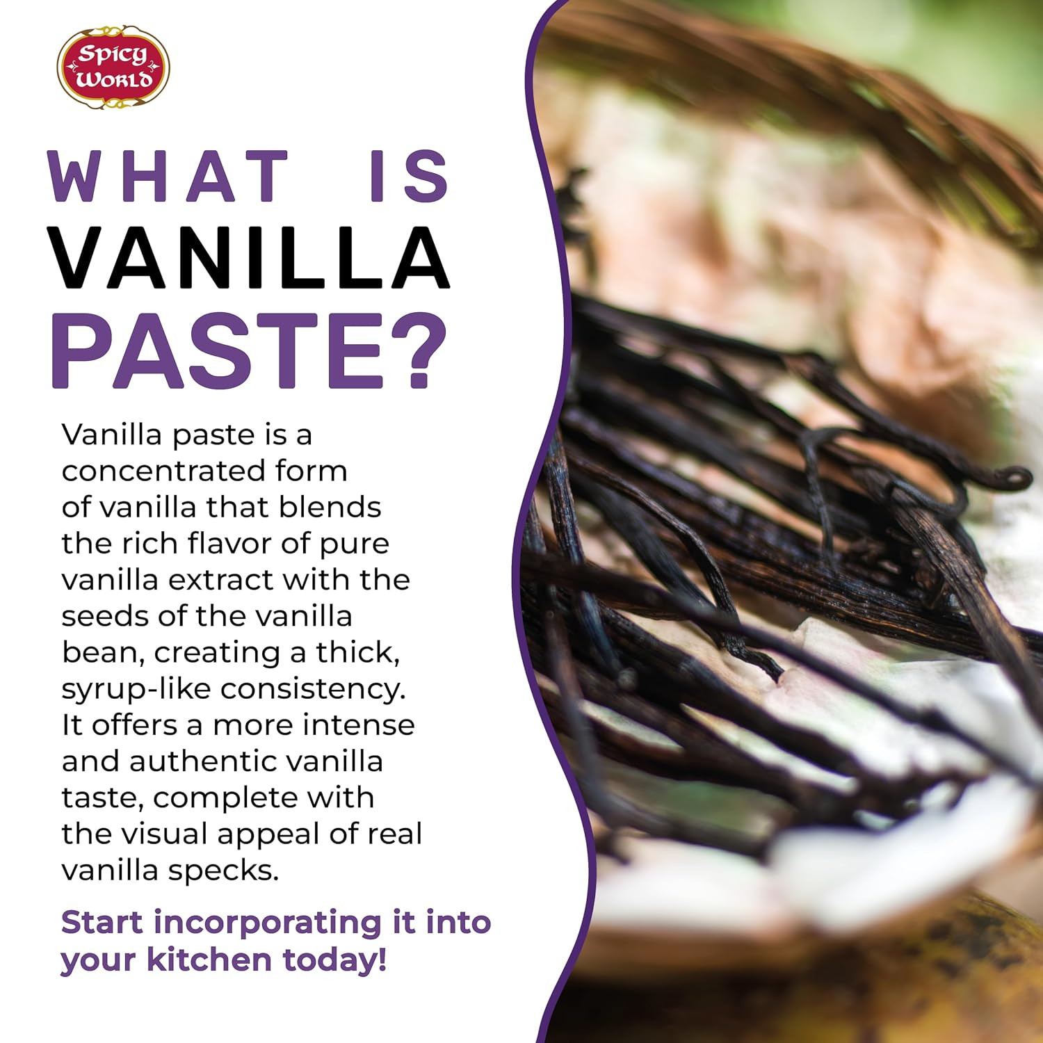 Spicy World Vanilla Bean Paste 4oz Jar – All Natural & Pure – Made with Organic