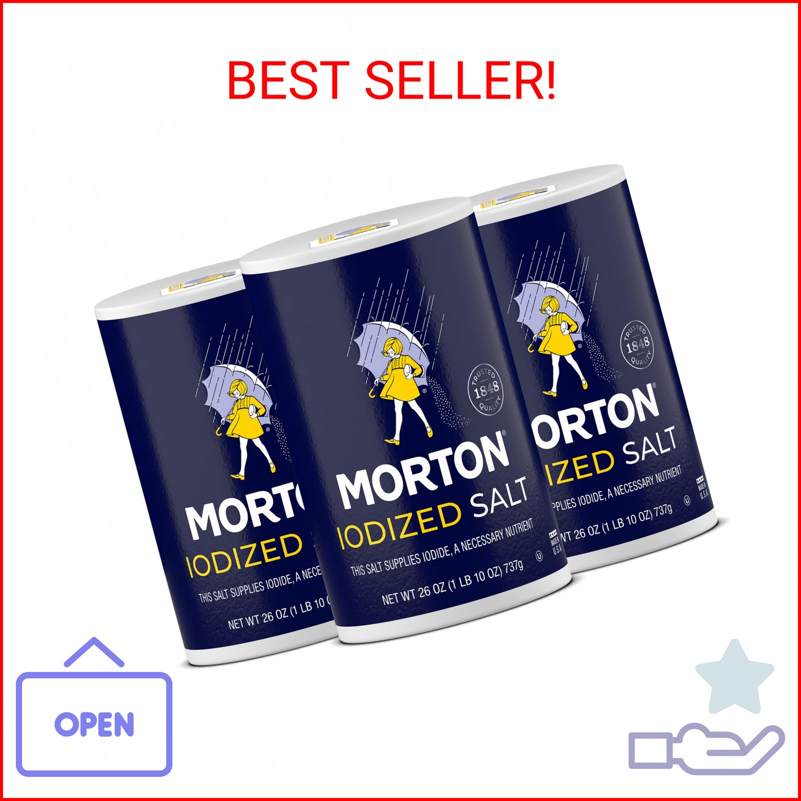 Morton Iodized Salt, All-Purpose, (26 oz), 3-Pack – All-Purpose, Ideal for Cooki