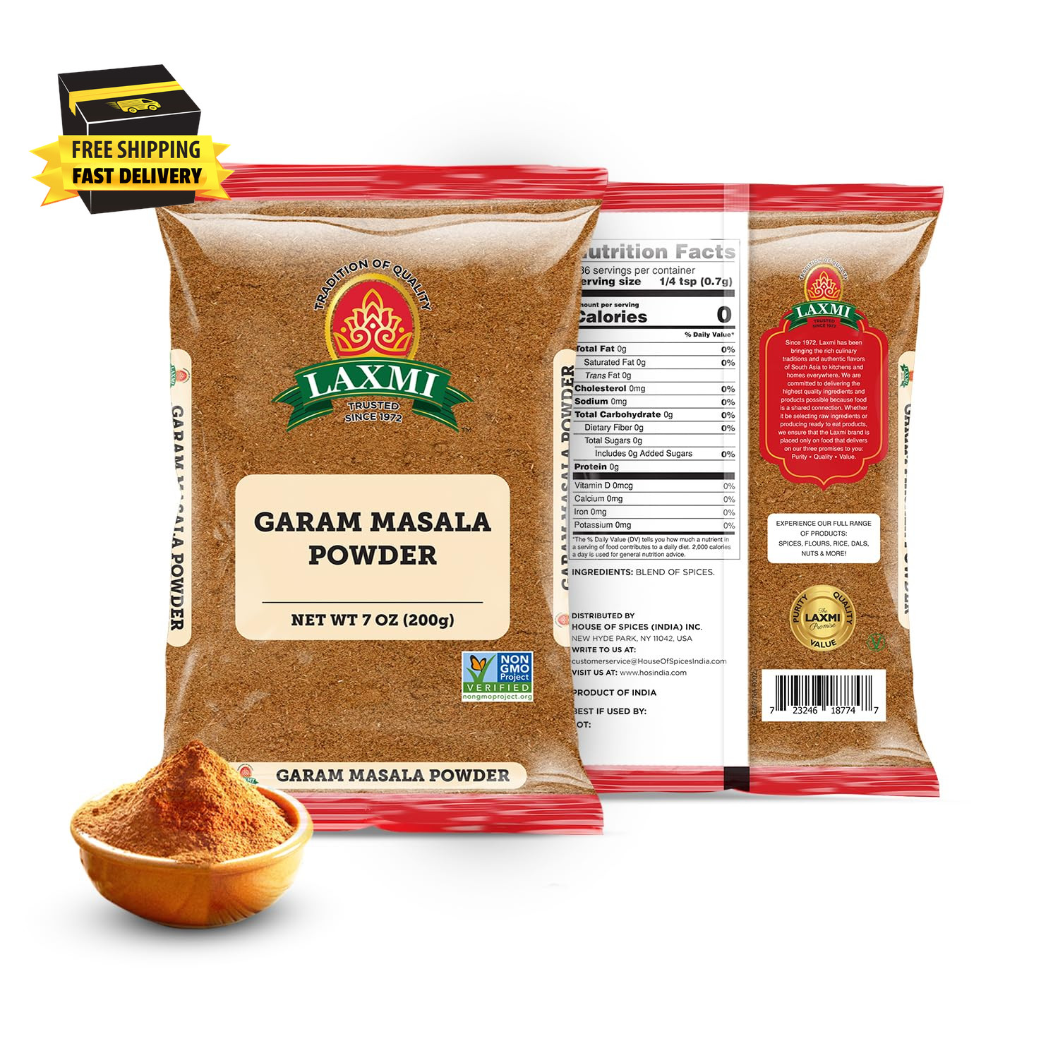 Laxmi Garam Masala 7 Oz (200Gm) | a Spicy and Aromatic Blend of Our Various Salt