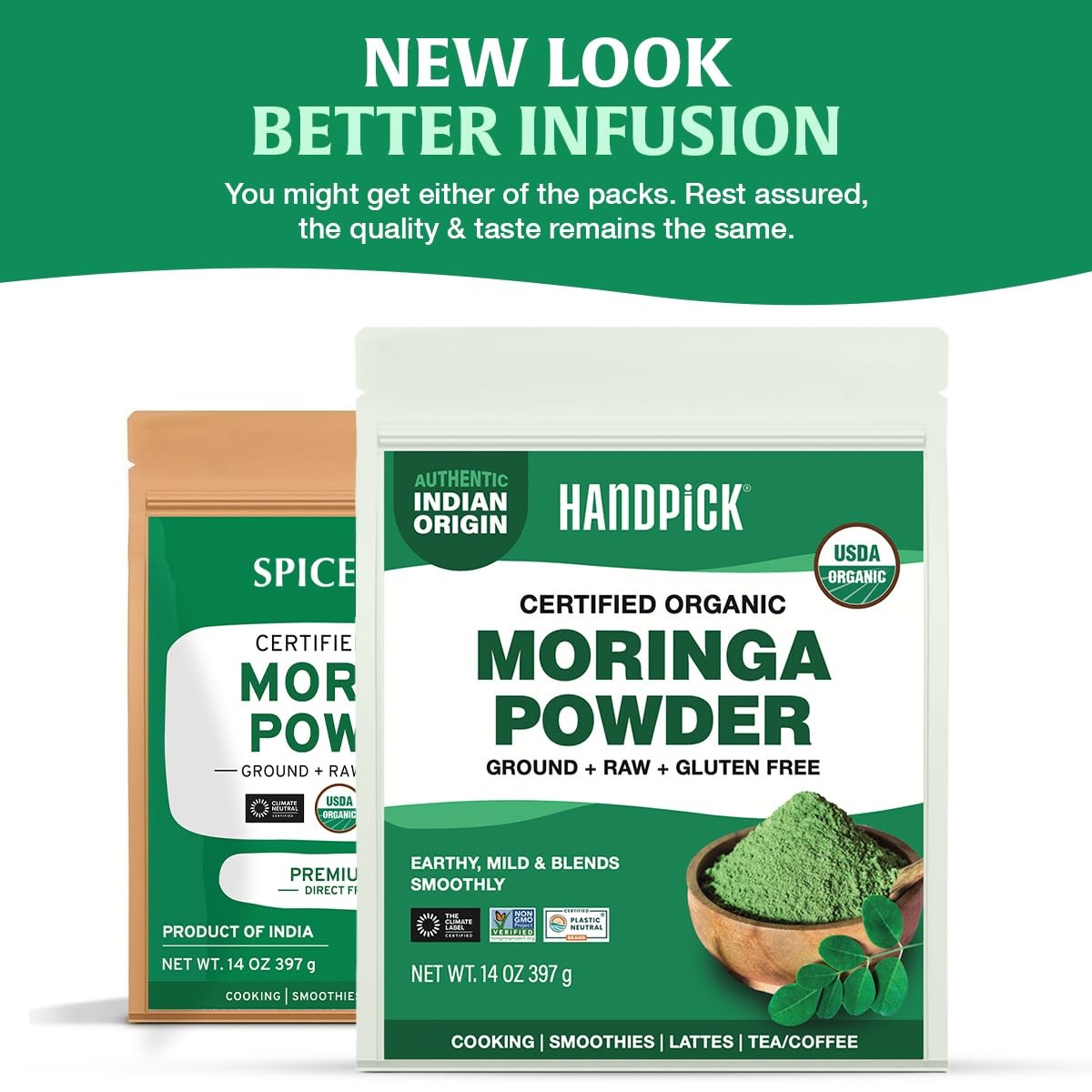HANDPICK USDA Organic Moringa Powder (397g/14oz) Pure 14 Ounce (Pack of 1)
