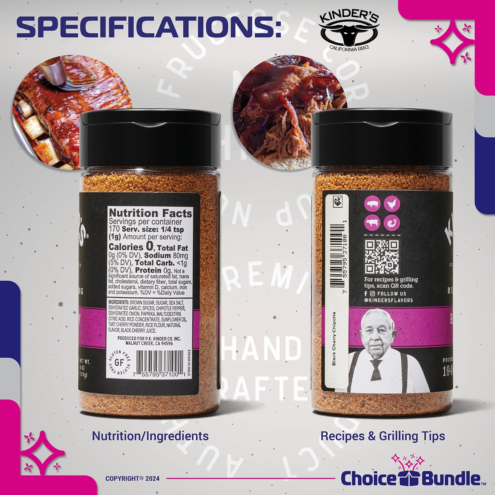 Kinder’s Black Cherry Chipotle BBQ Seasoning Rub 6 oz 3 Pack + Guide & Opener