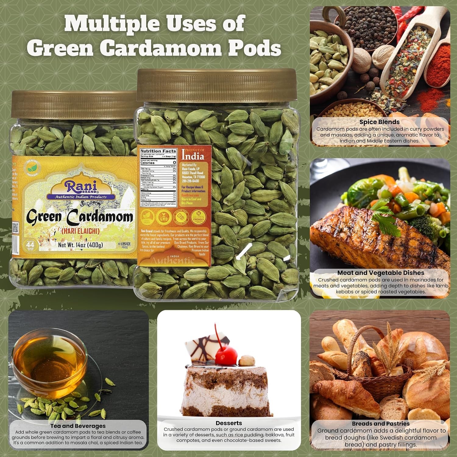 Rani Green Cardamom Pods 14oz PET Jar