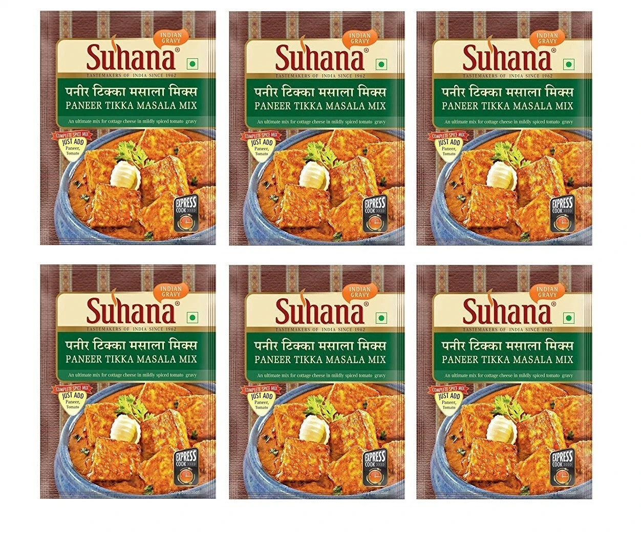 Suhana Paneer Tikka Masala Spice Mix – Pack of 6 x 50gm – Free Shipping India.