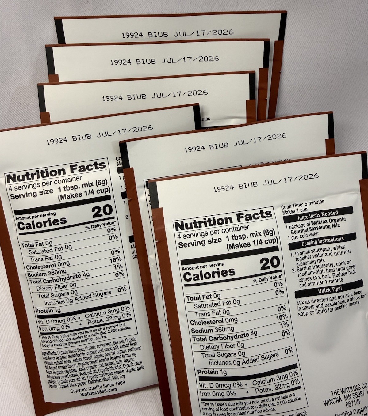 Watkins Brown Gravy Organic Seasoning Mix 6 Pack Exp 7/26 *2C