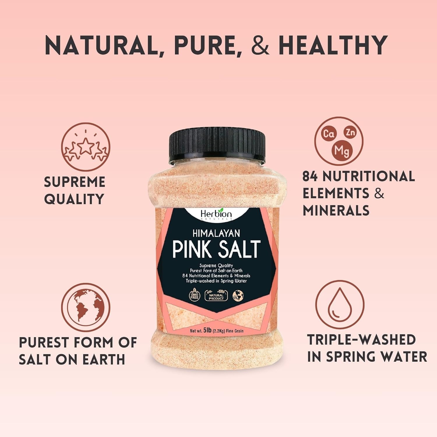 Herbion Naturals Himalayan Pink Salt Fine Grain All Natural Salt (2.25 KG)