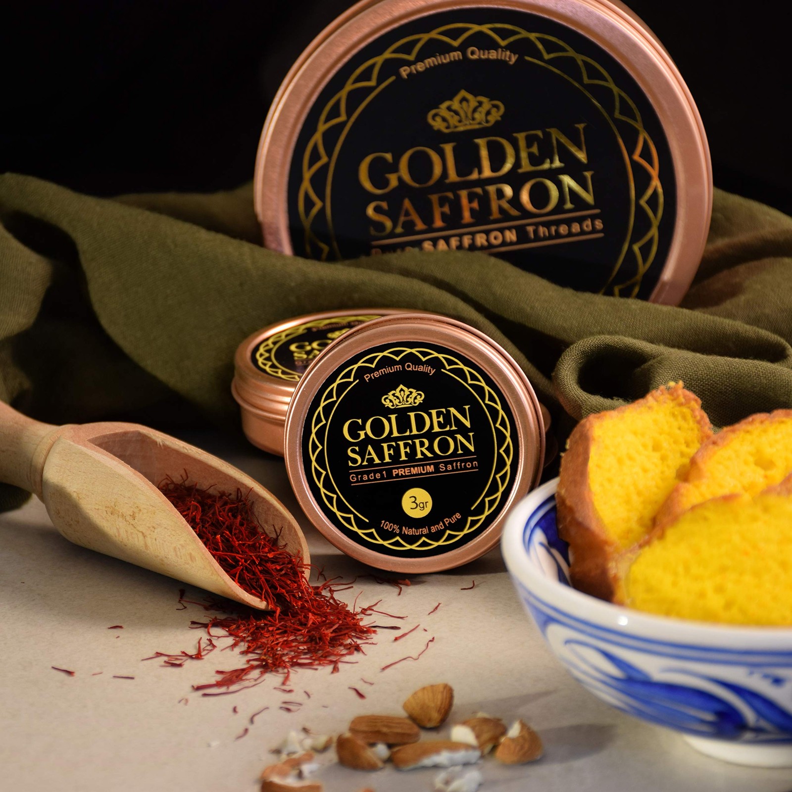 Golden Saffron, Finest Pure Premium All 3.0 Grams Standard, Red Threads