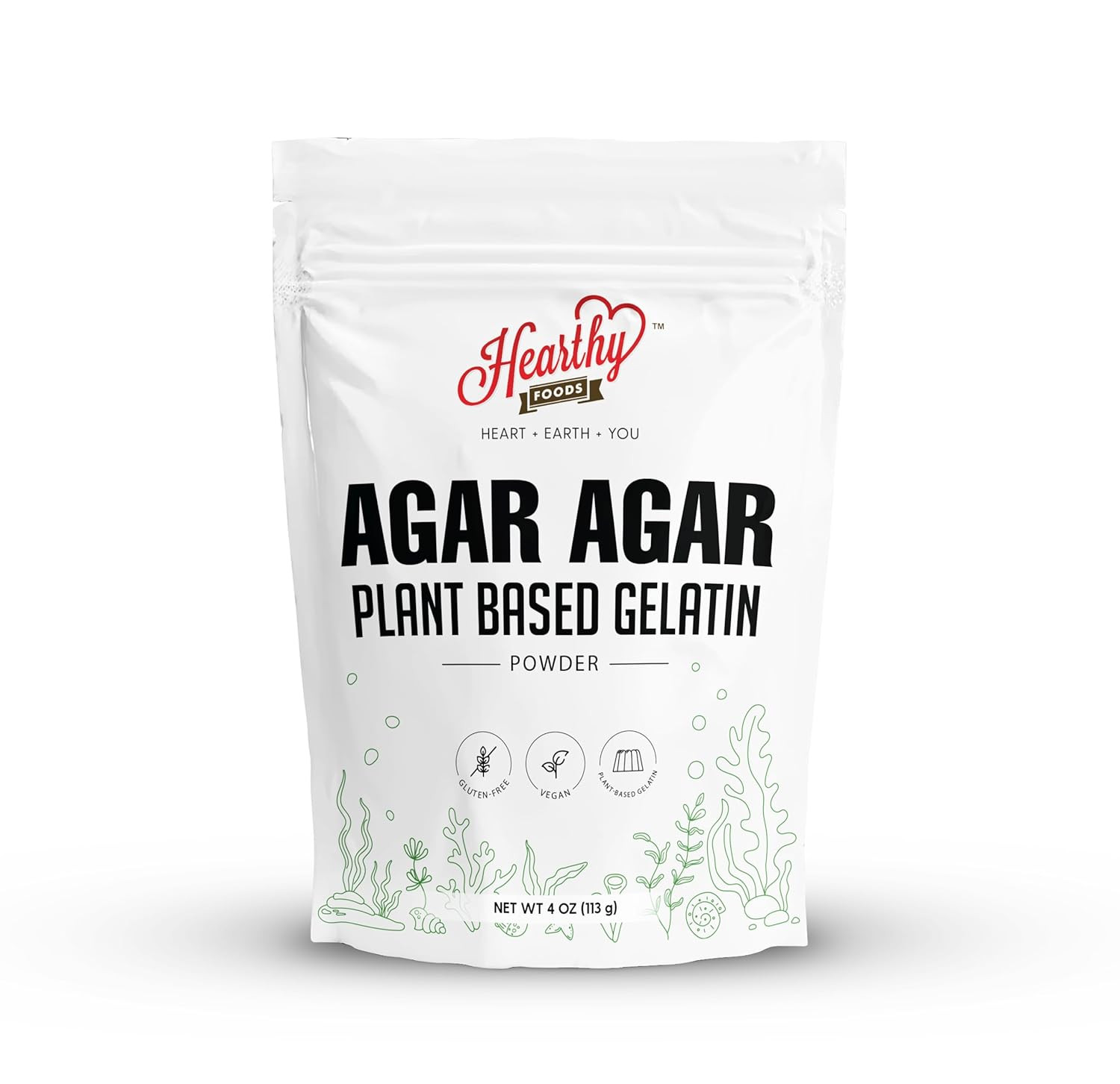 Hearthy Foods Agar Agar Powder (4Oz) Vegan Gelatin Substitute, Certified Halal,