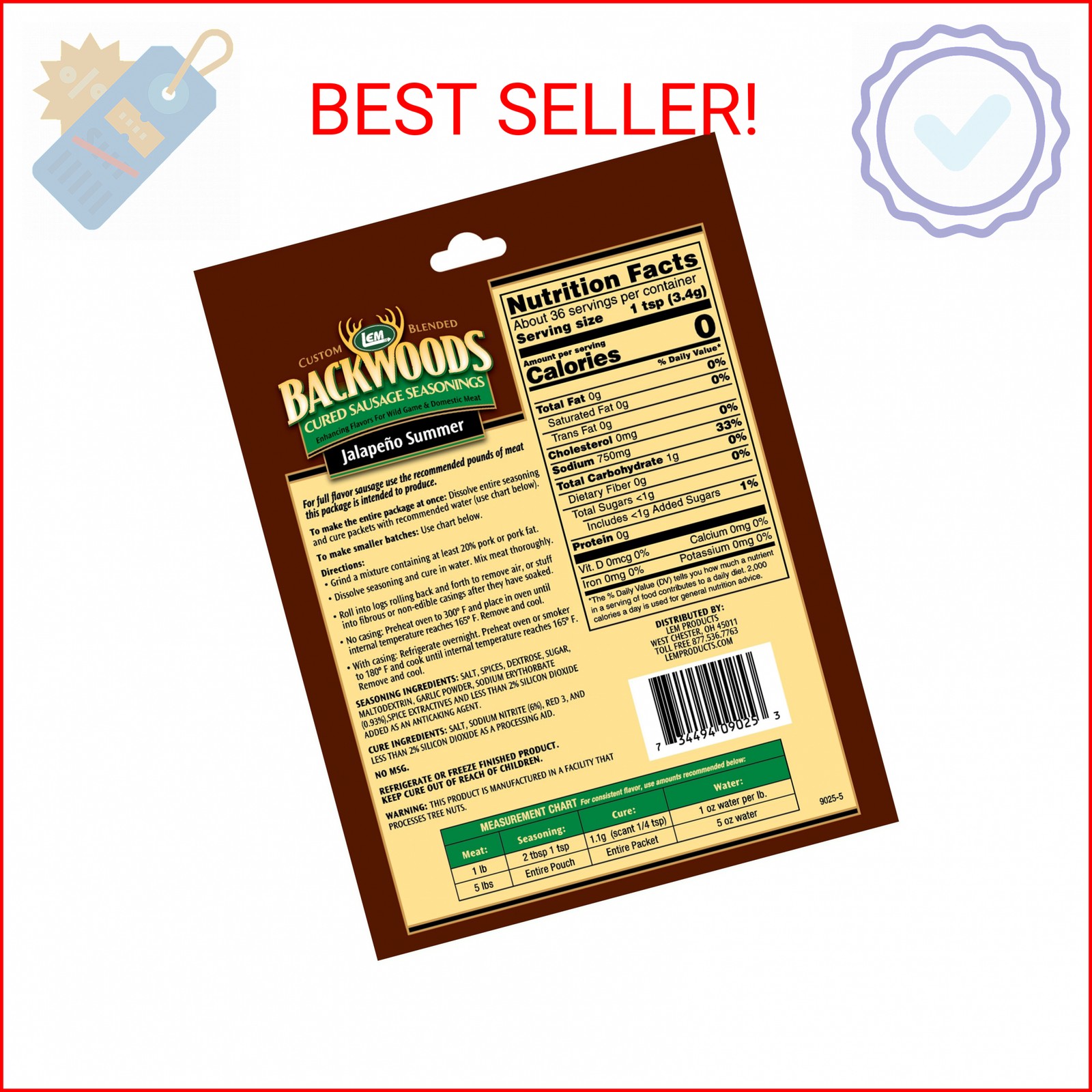 LEM Backwoods Cured Sausage Seasoning with Cure Packet, Jalapeno Summer Sausage