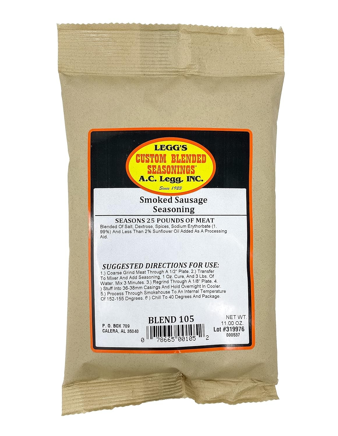 A.C. Legg Old Plantation Smoked Sausage Seasoning (Seasons 25 Pounds), 11…