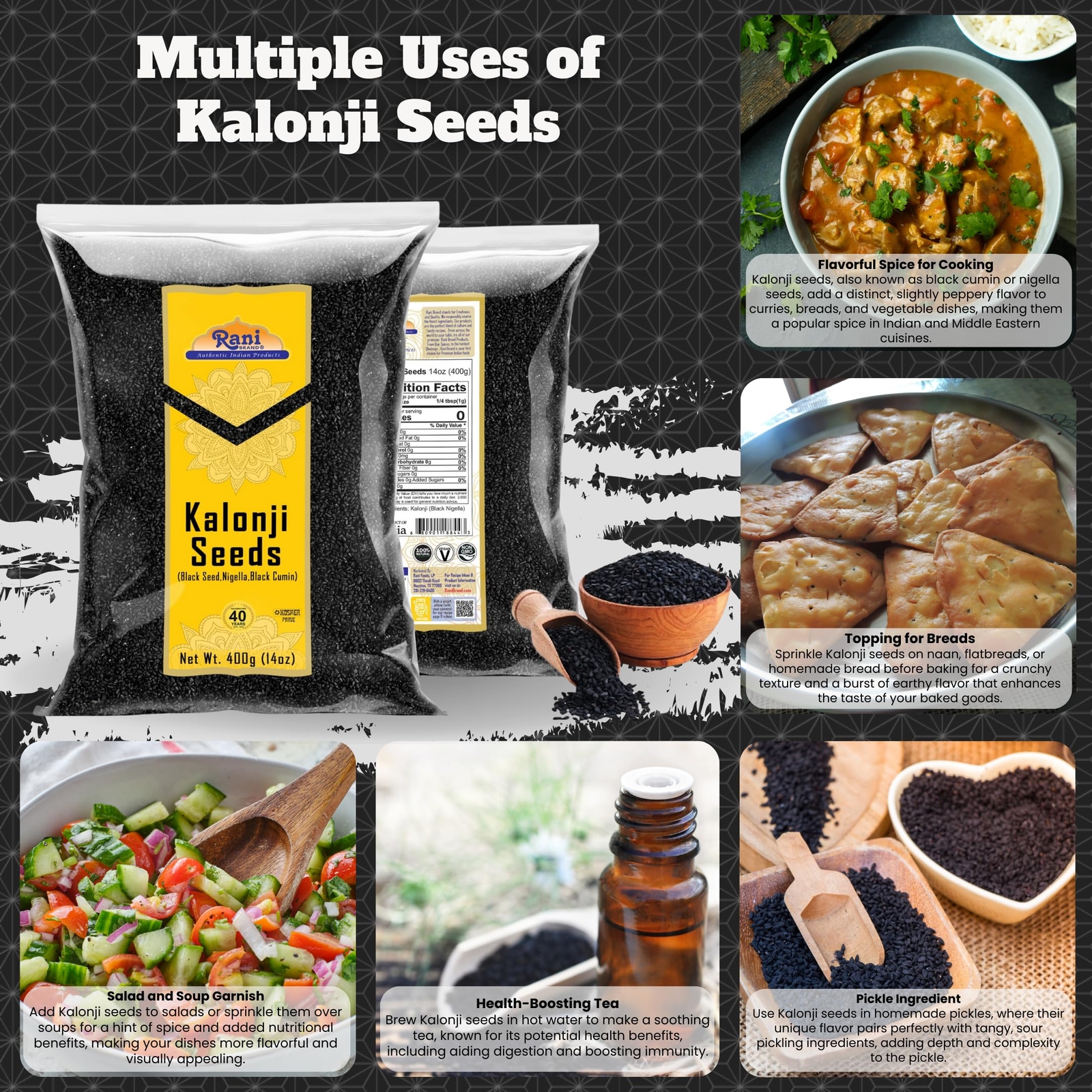 Rani Kalonji (Black Seed, Nigella Sativa, Black Cumin) Seeds 14oz (400g)