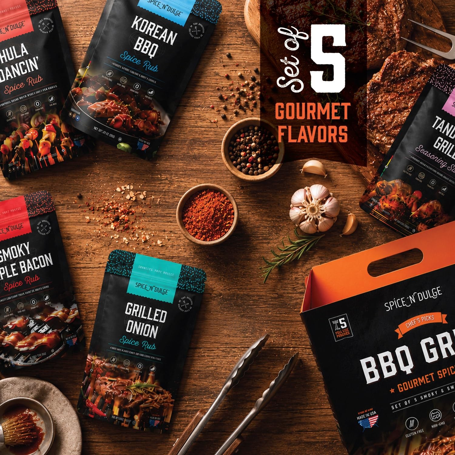 BBQ Grilling Rubs & Grill Seasonings Gift Set, 5 Gourmet Smoking Spice Rub Pa…