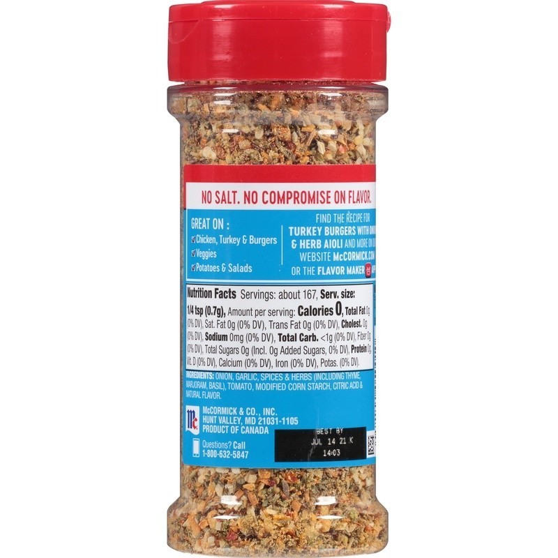 Gluten Free Salt Free Onion Garlic Herb Seasoning Blend 4.16oz Bottle Dry Mix US