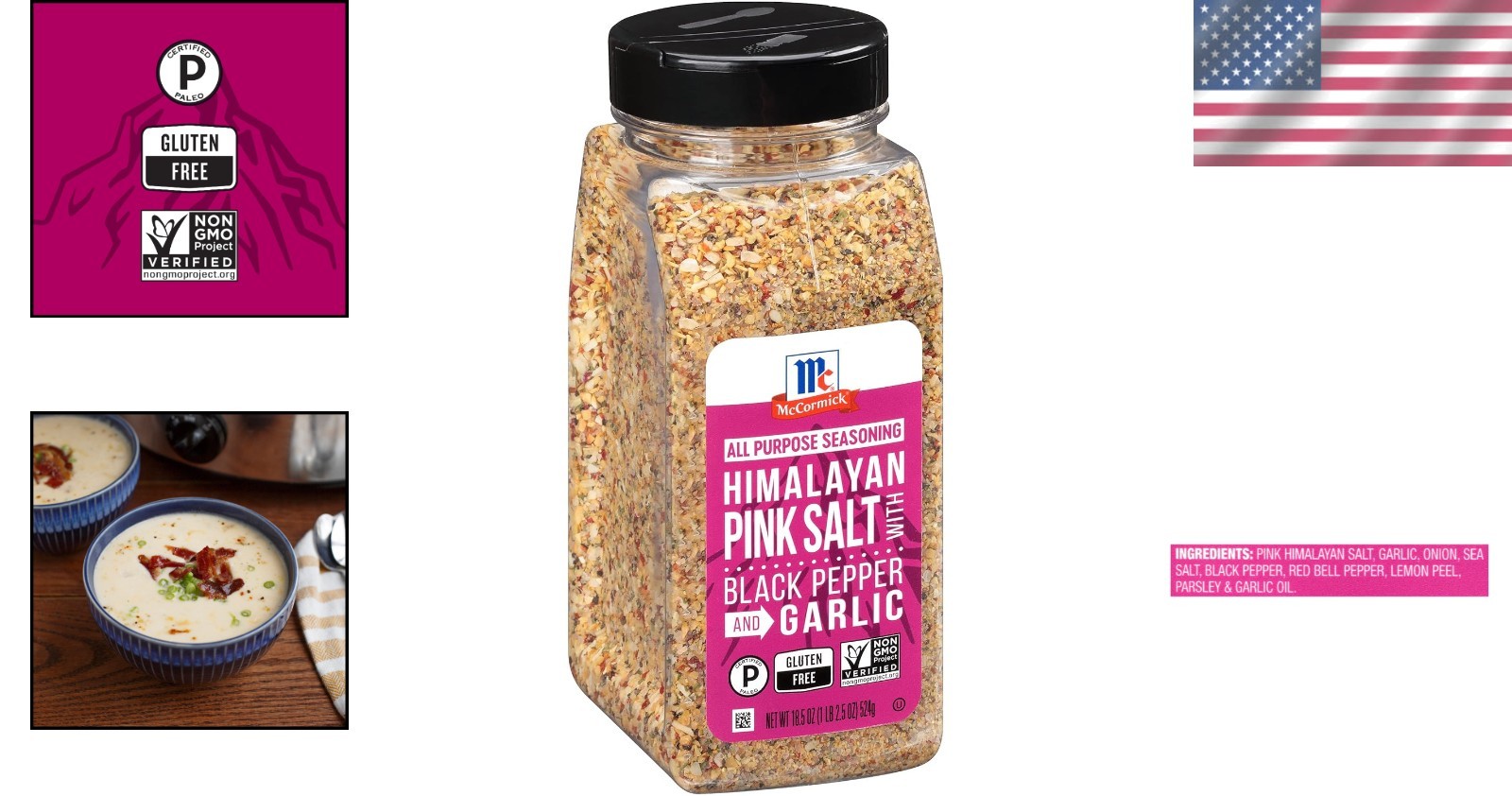 Himalayan Pink Salt with Black Pepper & Garlic – 18.5 oz All-Purpose Seasoning
