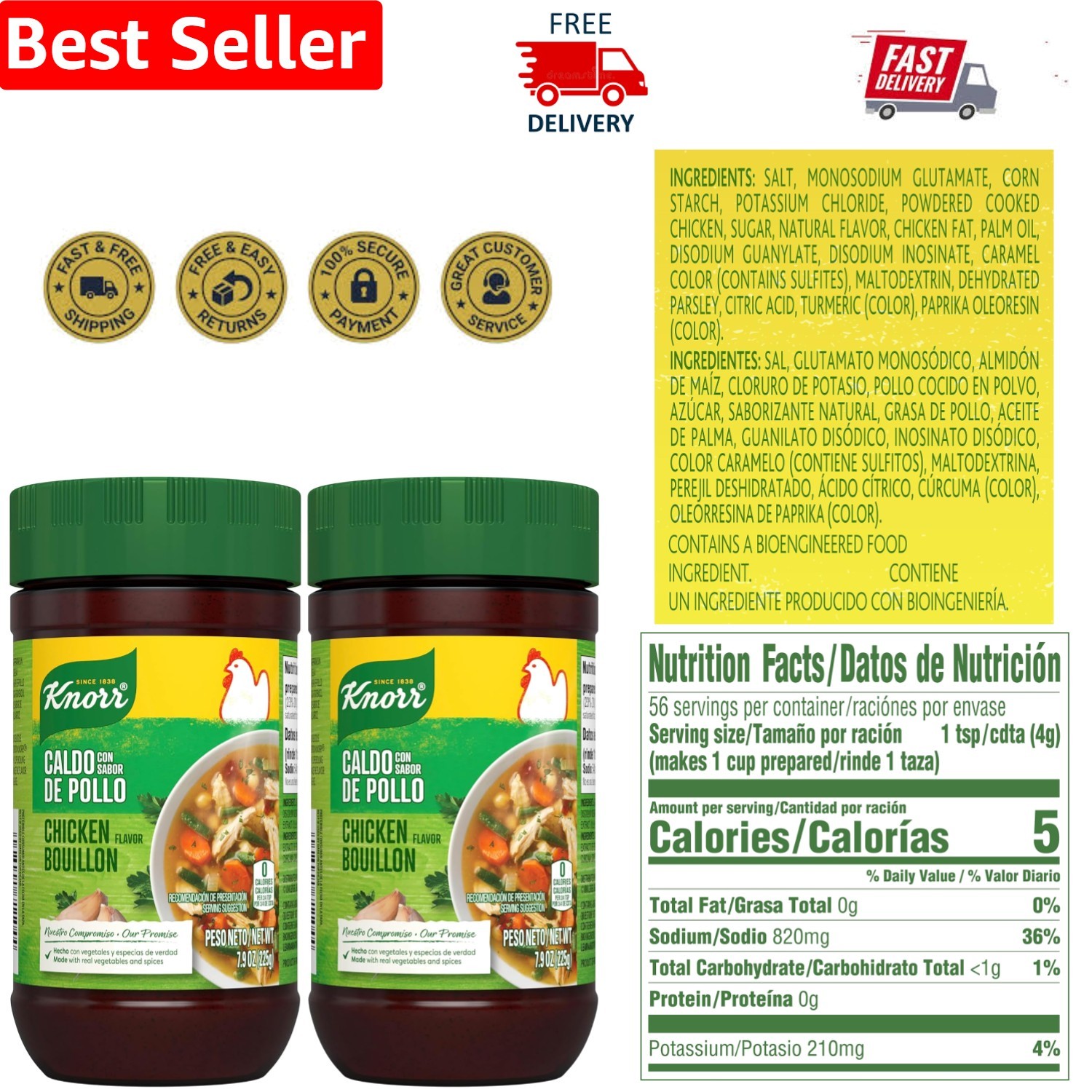 Convenient 7.9 oz Knorr Chicken Bouillon – Cholesterol-Free for Delicious Meals