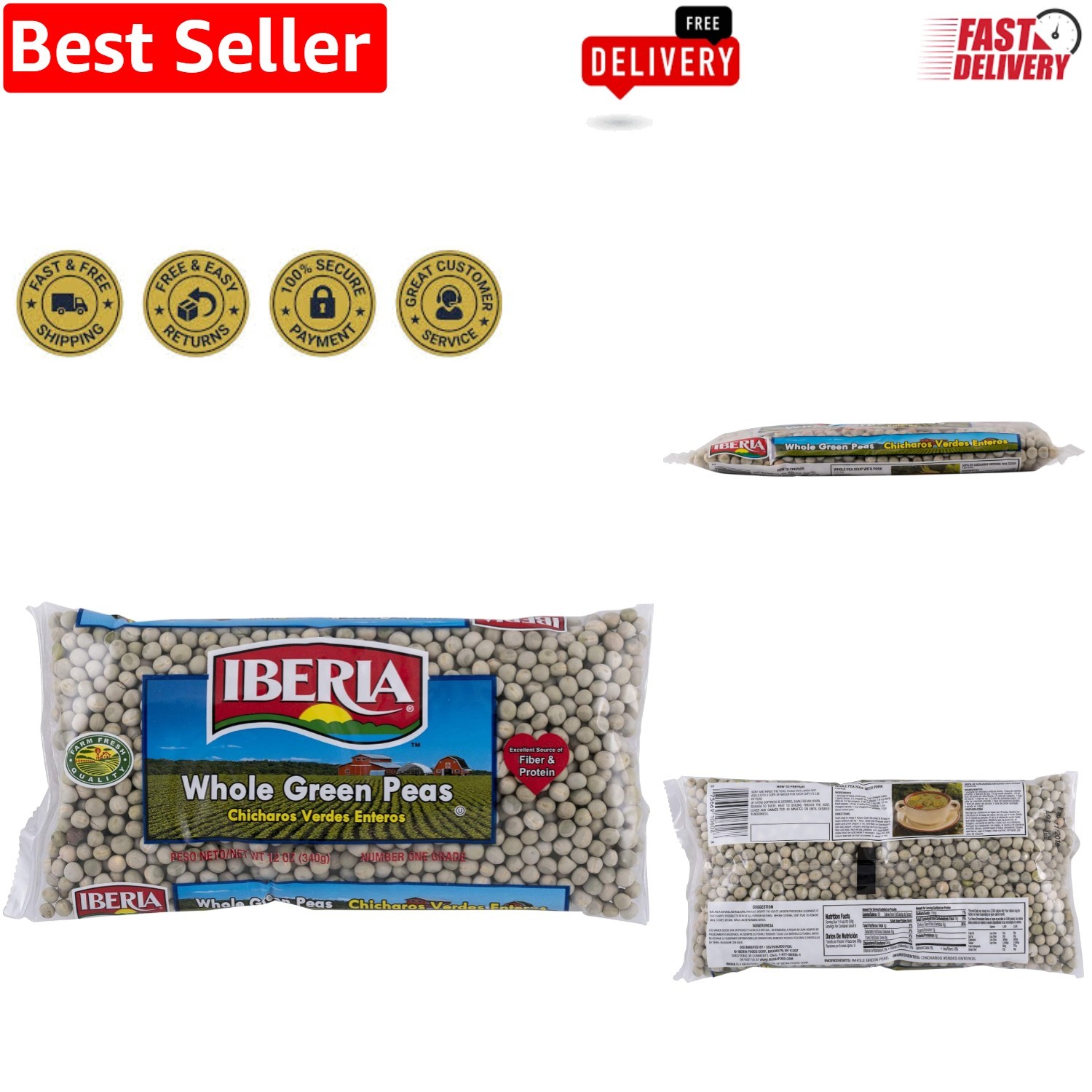 12 Oz Box of Whole Green Peas – All-Natural, Low Sodium, Gluten-Free Delight