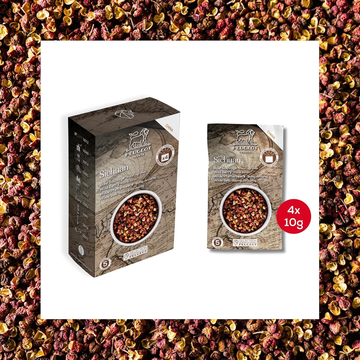Peugeot Gourmet Spice Sachet Bundle – 15 Sachets Total – Timut Wild Pepper (4 x