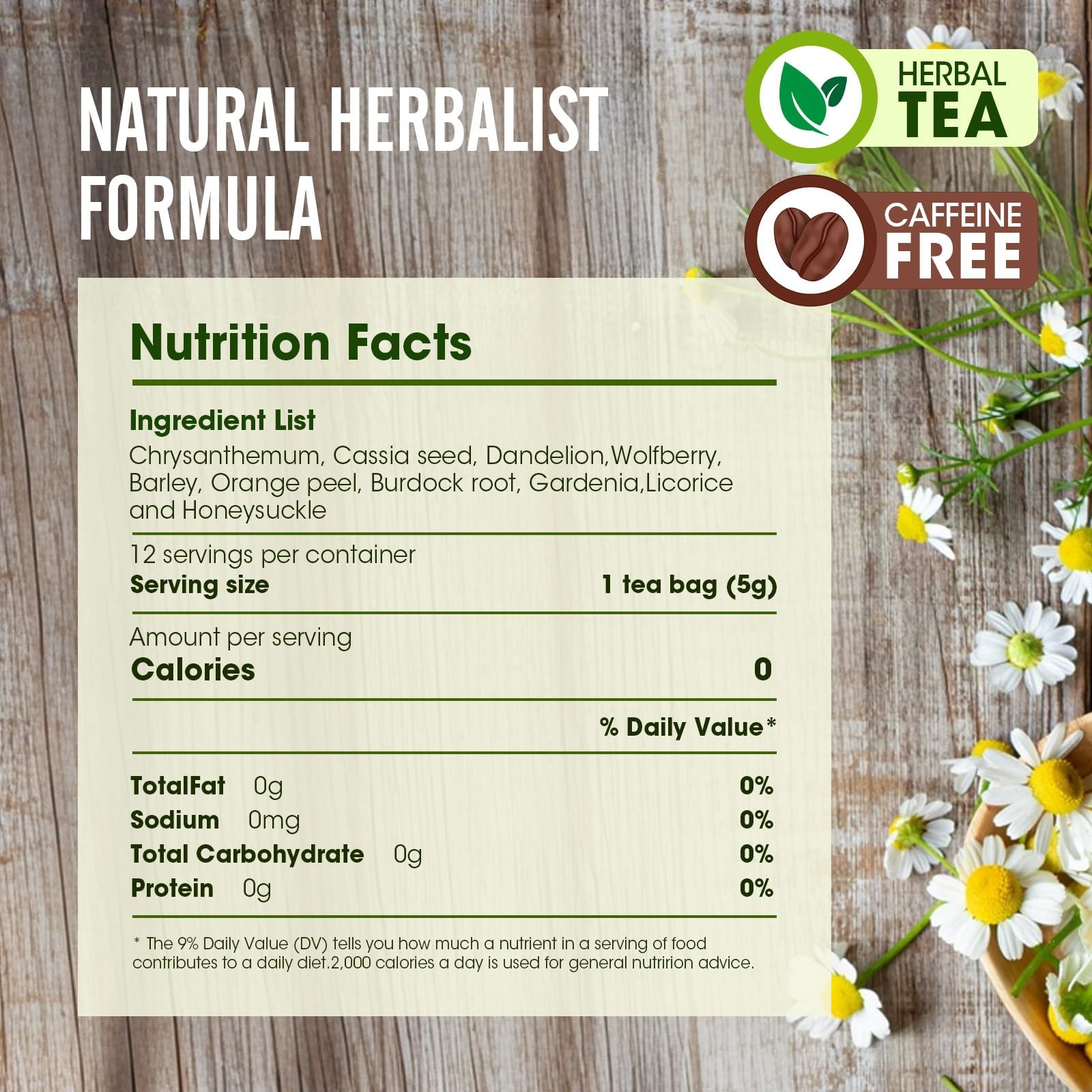 MQUPIN 12Pcs Dandelion Wolfberry Tea-10 Herbal Ingredients Blend, S
