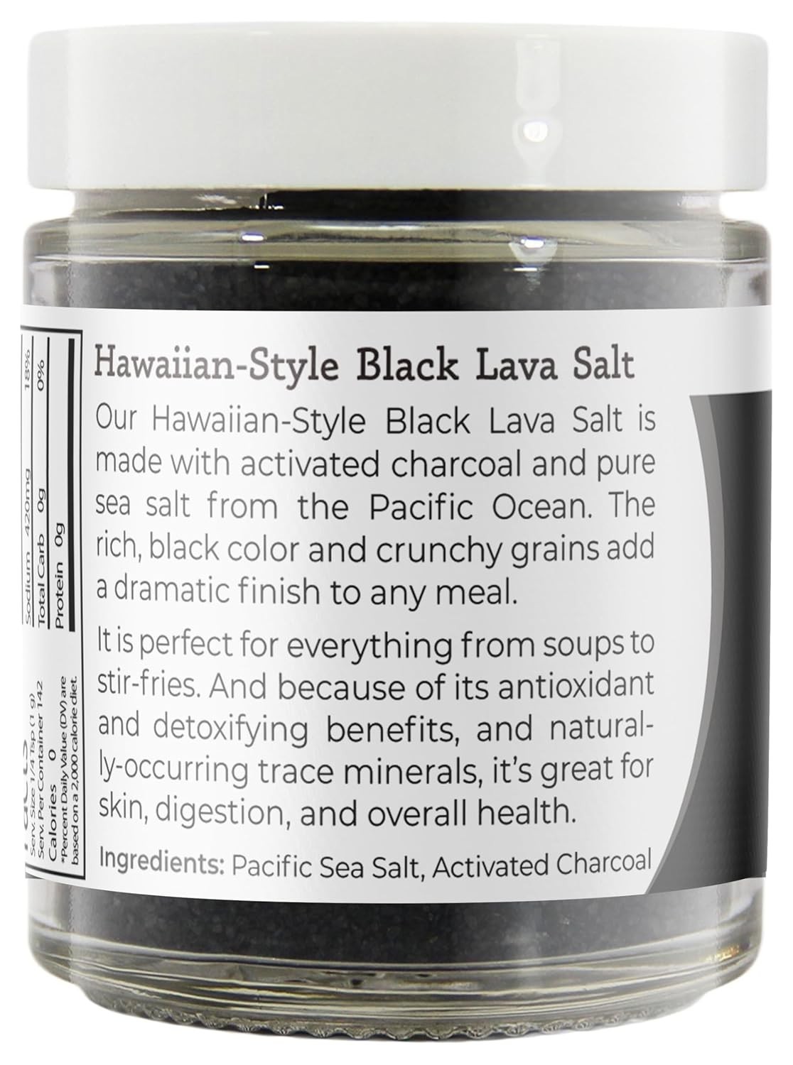 Hawaiian Black Lava Sea Salt, Fine Grain, Lava Salt, 5 Oz Glass Jar