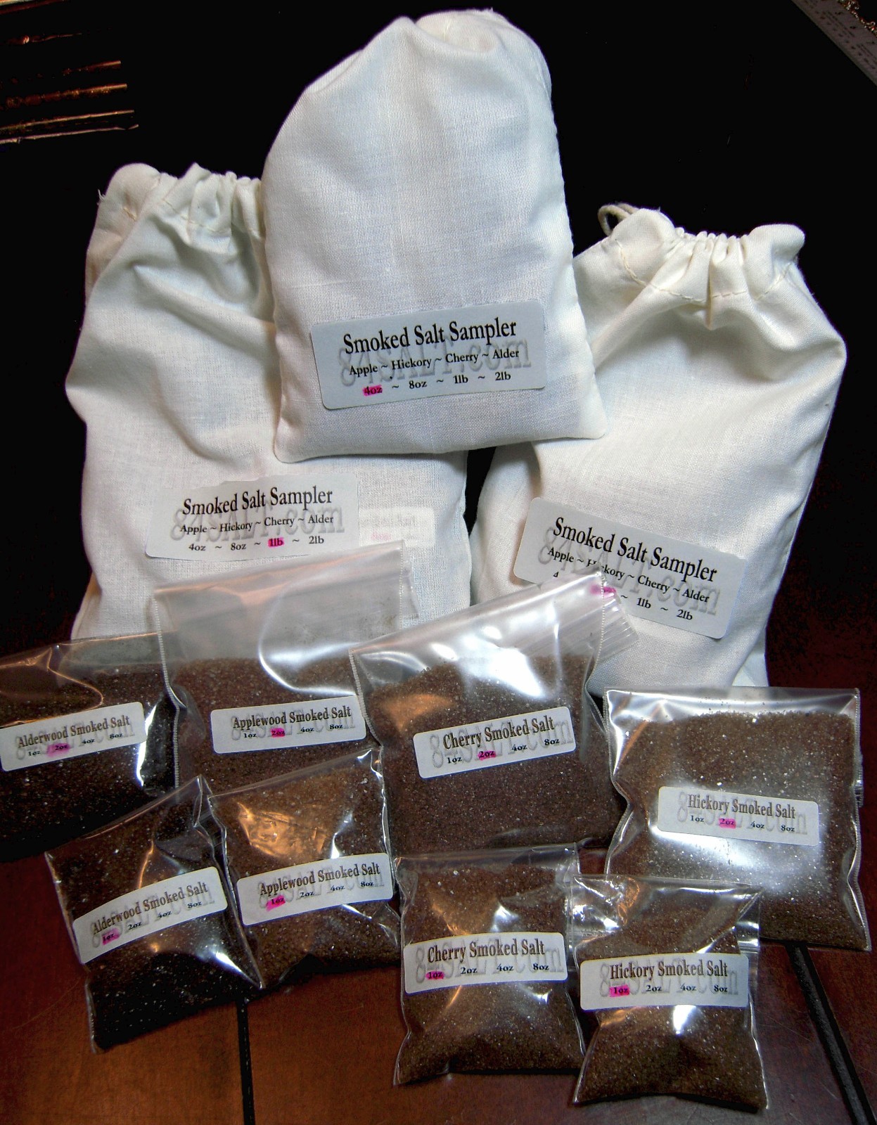 4 Smoked Salts Gift Bag Apple Hickory Cherry Alderwood Fine Grain Kosher gourmet